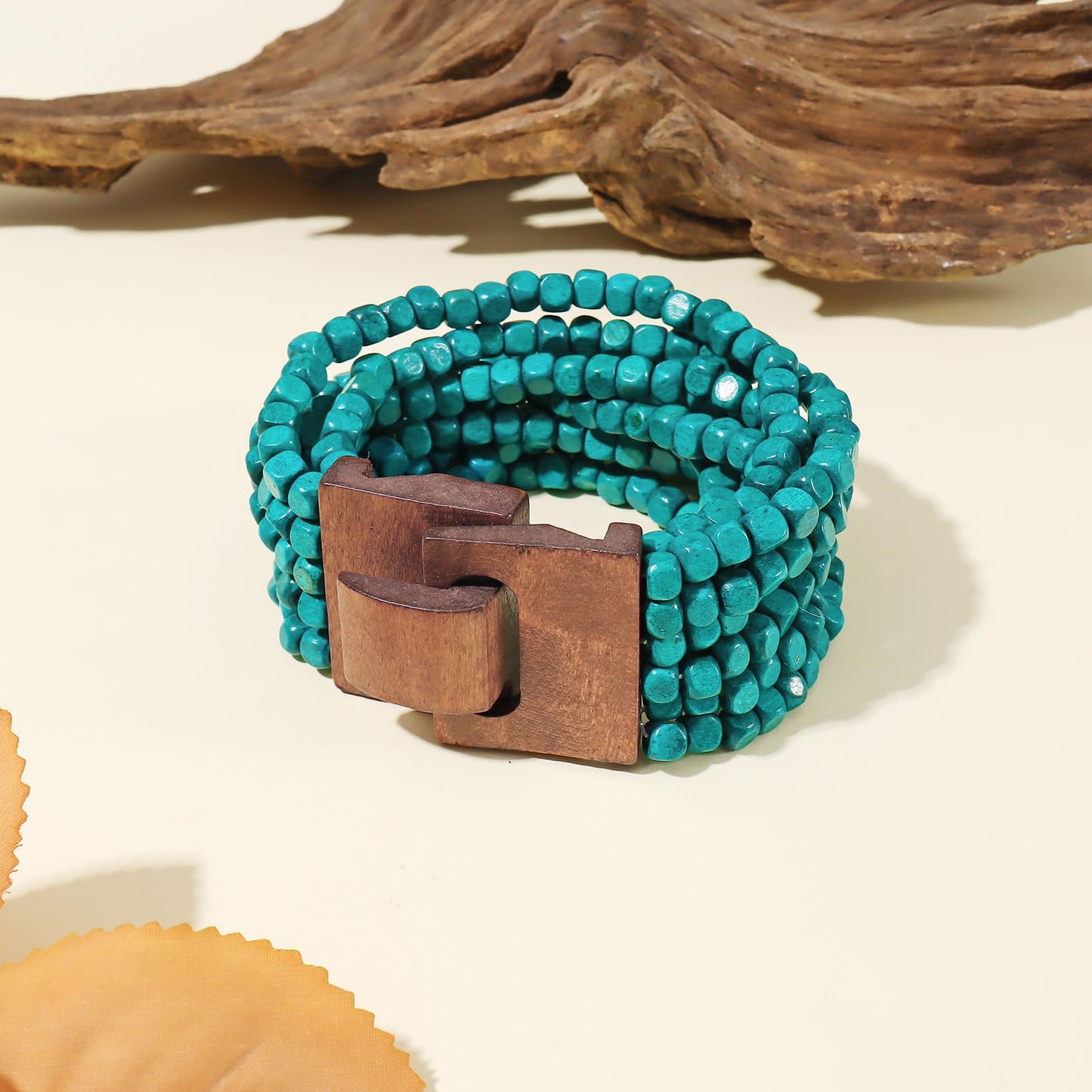 Coiris Boho Bangle Bracelets for Women Wooden Beaded Bracelets Chunky Bohemian Beach Bracelets Jewelry for Women(BR1235-Teal)