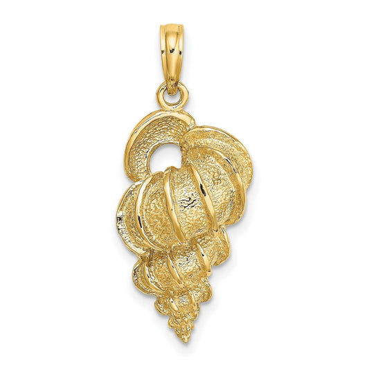 14k Yellow Gold Spiral Seashell Pendant Necklace for Women, Textured Nautical Charm, Ocean Inspired Jewelry, Coastal Shell Pendant, Real Gold Accessory, Elegant Beach Marine Life Design