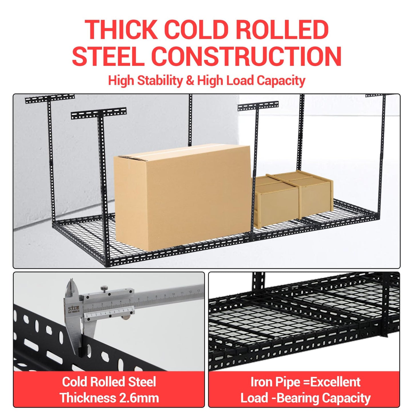 Garage Storage Rack 4x8 ft Overhead Ceiling Mounted Storage Racks Adjustable Garage Storage Organization of Heavy Duty Metal 600Lbs Weight Capacity