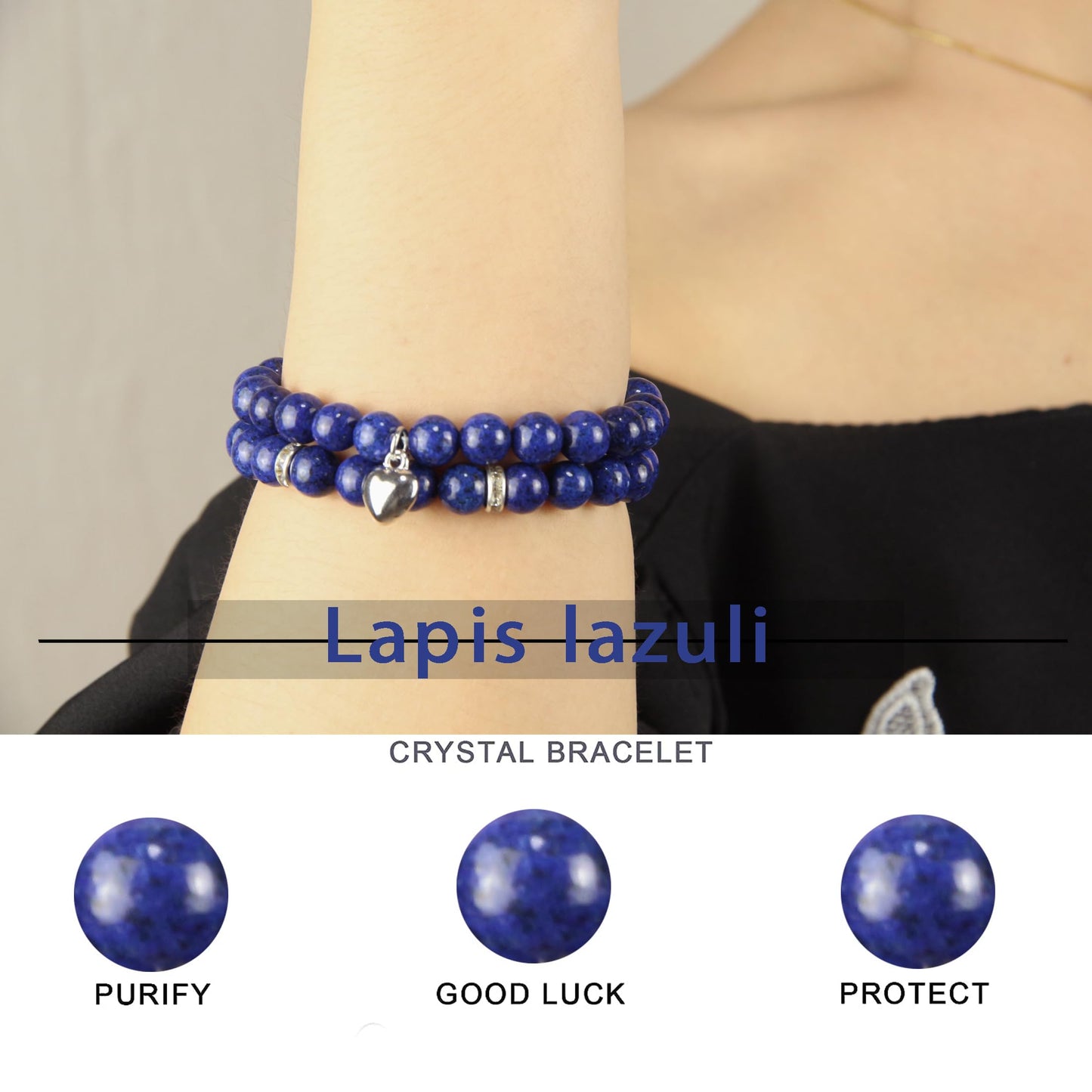 GDLKPYHS Healing Bracelets for Women - Lapis Lazuli Bracelet - Healing Prayers Crystal Bracelet, 8mm Natural Stone Stress Relief Yoga Beads Get Well Soon Gifts