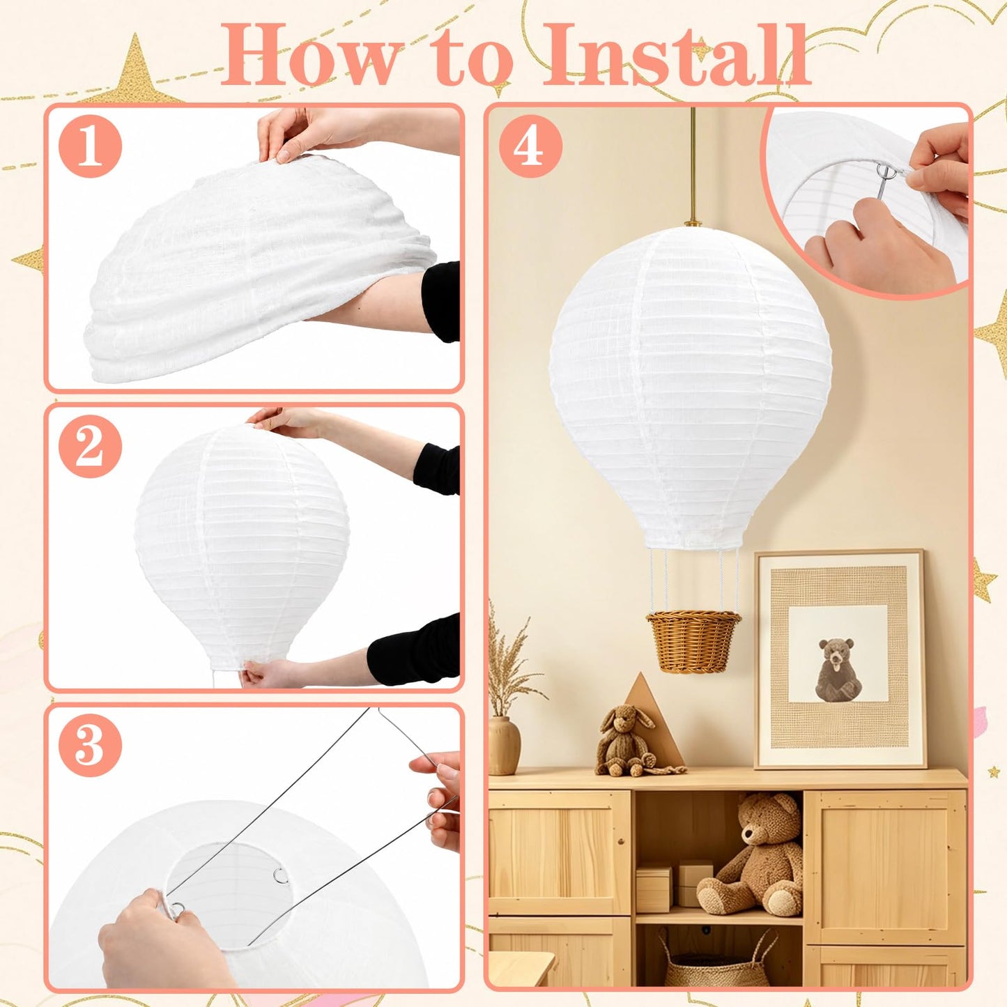 MASTRON 2 PCS Hot Air Balloon Lampshade Without Light, 16 Inch Hot air balloon decorations, Handmade lamp shades Hanging lantern for Nursery, Kids Room, Baby Shower Party Decor