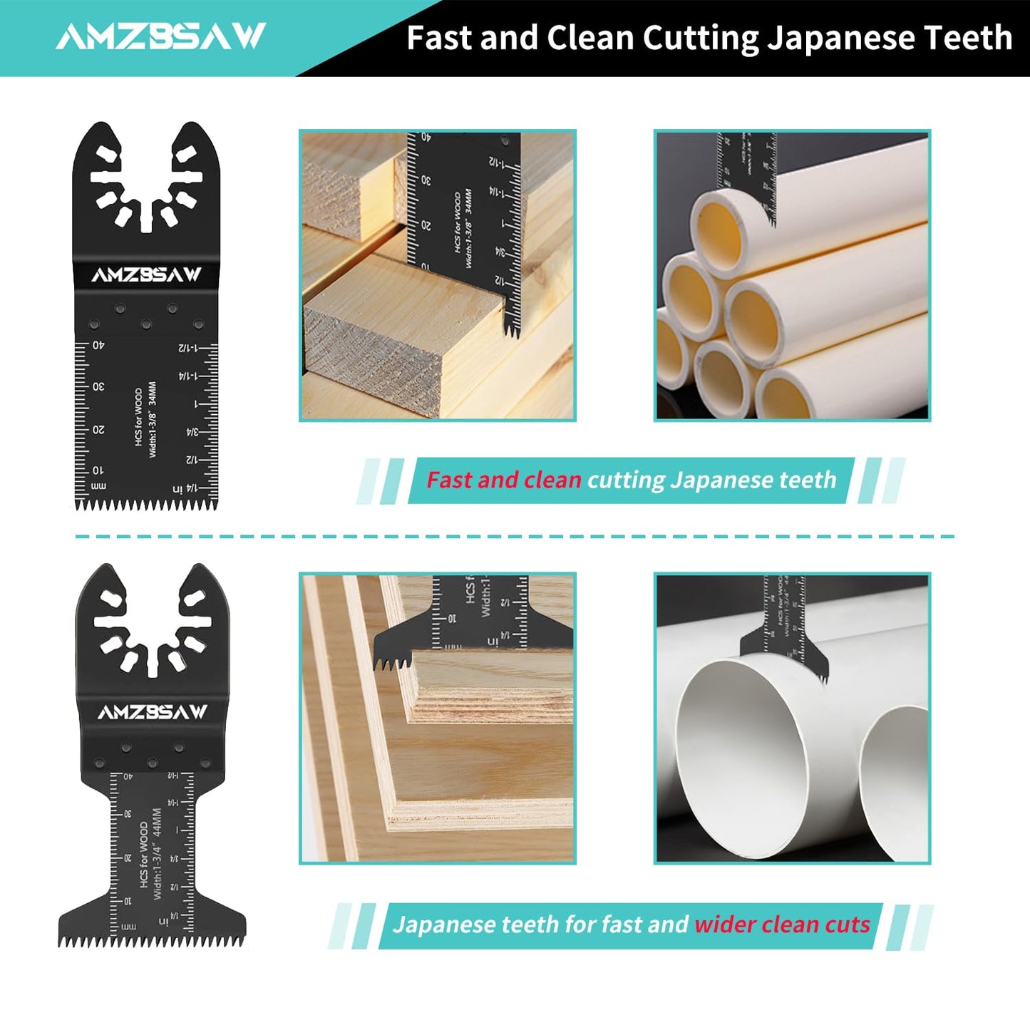 AMZBSAW 110PCS Oscillating Saw Blades Set, Professional Blades for Soft Metal Wood Plastics, Quick Release Multi Tool Blades Kits for Oscillating Tool Accessories