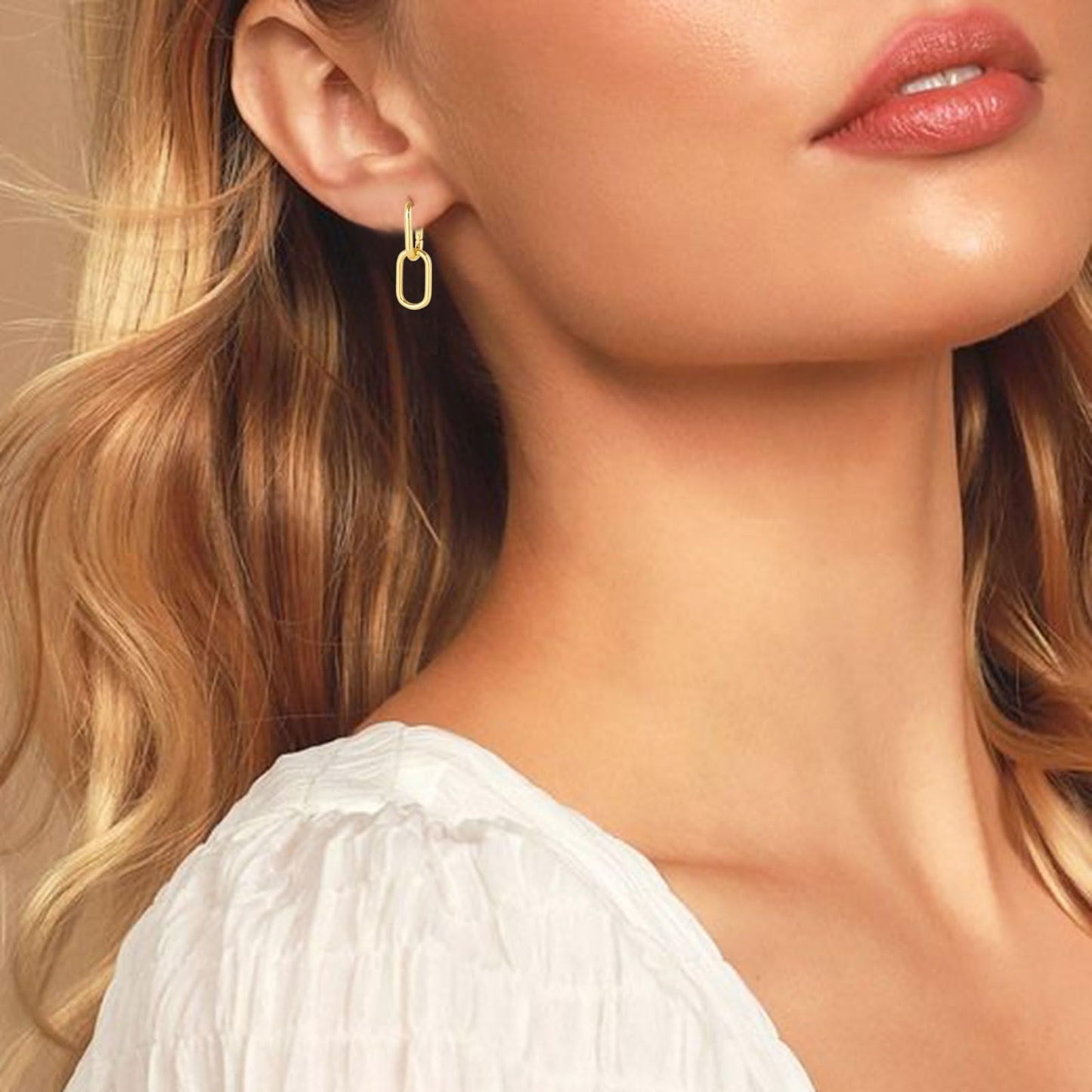 Gold Link Drop Earrings for Women 14K Gold Statement Earrings Paperclip Link Earring Hoops