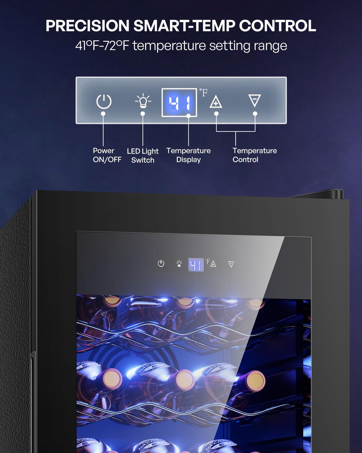 Icyglee 18 Bottle Compressor Wine Cooler Refrigerator，Freestanding Wine Fridge with Digital Temperature Control & Double-layer Glass Door, 41-64°F Wine Cellar for Red Wine, Champagne, Beer, Black