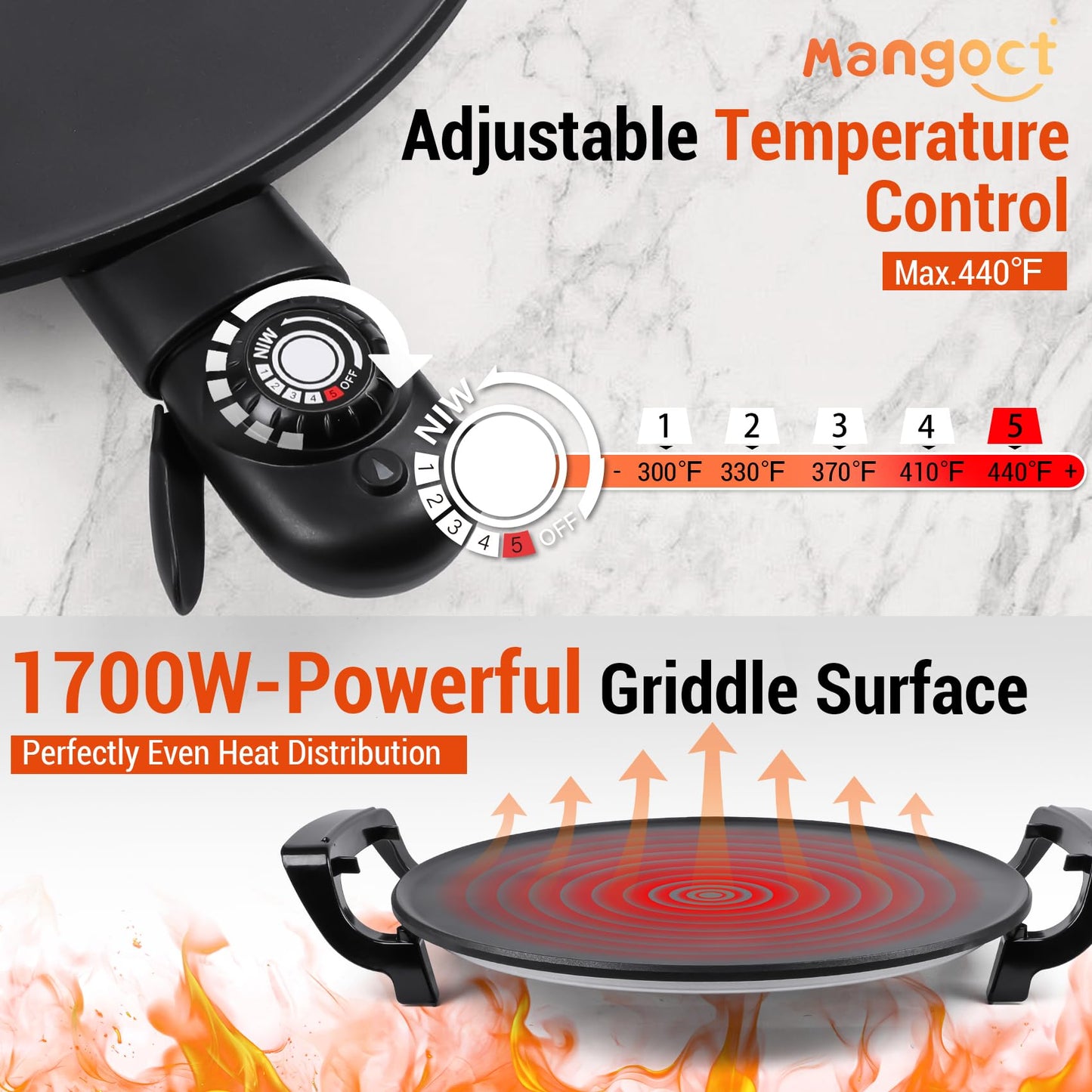 Mangoct 18.5” Electric Injera Maker, Mitad for Ethiopian Injera, Pancake Teff Maker, Electric Griddle with Lid, Non-Stick Surface, Easy to Clean, Adjustable Mechanical Knob Control, Even Heating