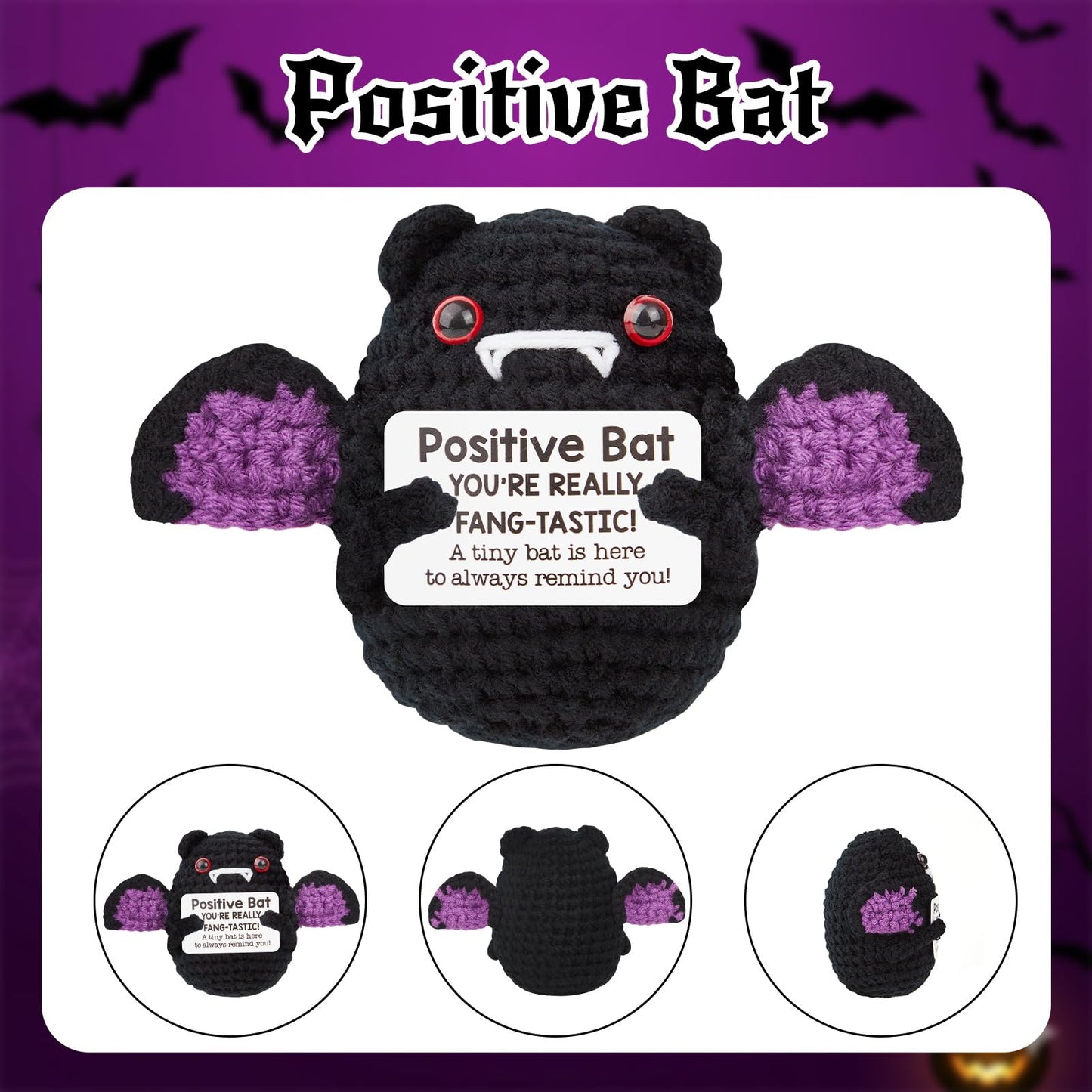 HICFRWE Positive Crochet Animals, Halloween Decor Indoor, Positive Pumpkin Bat Ghost Emotional Uplifting Support Crochet Animals, Ideal for Women Friends Teens