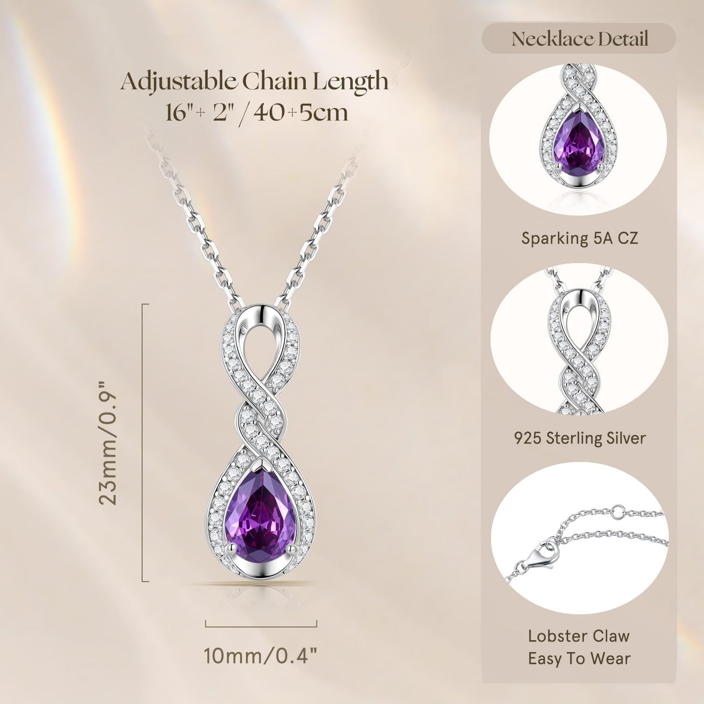 FANCIME Amethyst Necklace Feburary Birthstone Sterling Silver Dainty Infinity Knot Pendant Necklace Purple Gemstone Fine Jewelry Anniversary Birthday Graduation Mothers Day Gifts for Women Mom