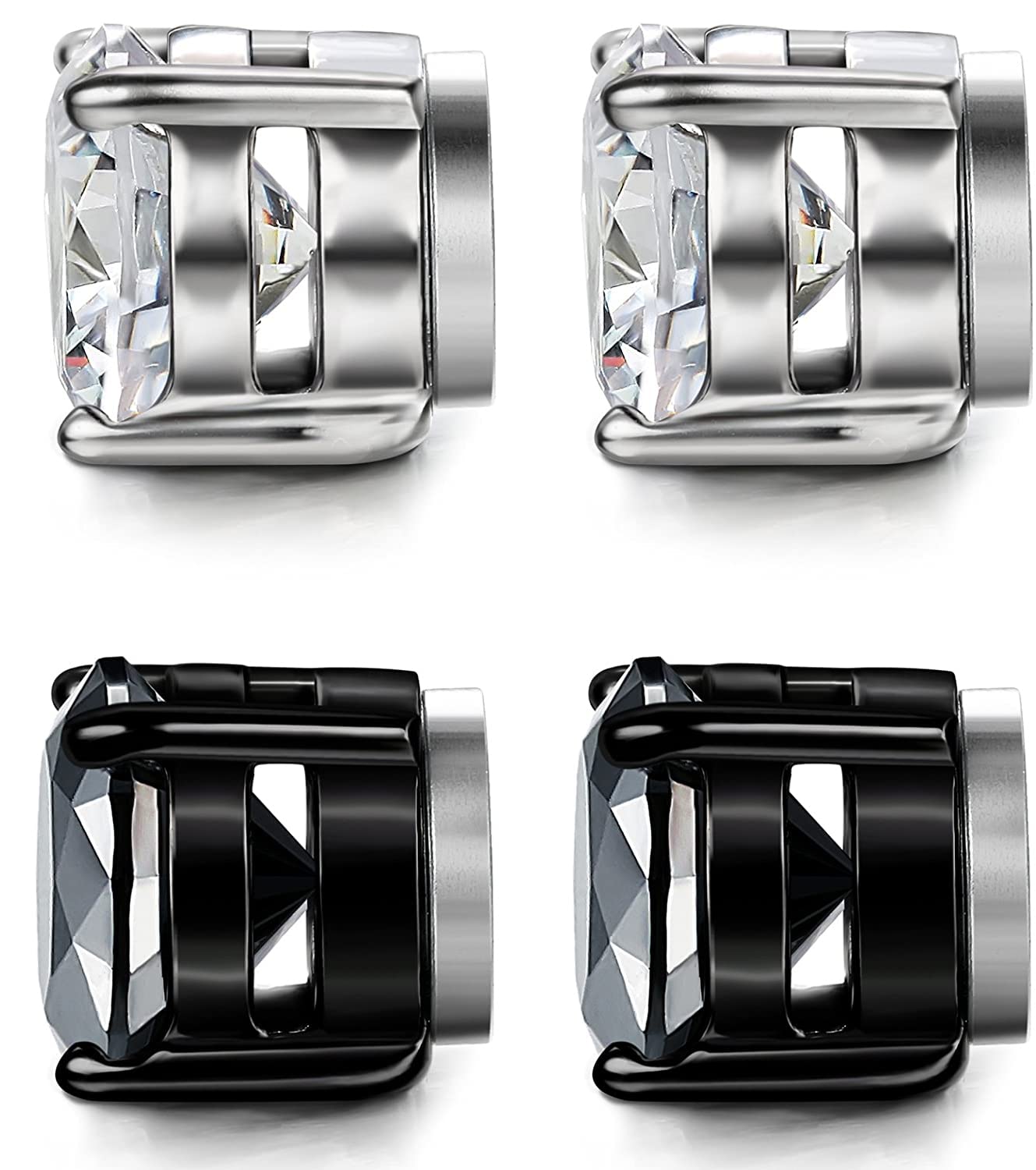 YZstyle 2 Pairs Stainless Steel Magnetic Stud Earrings for Men Women Non-piercing CZ Clip on CZ Earrings Hypoallergenic(Black + Silver)6MM-8MM (6MMBlack + Silver)