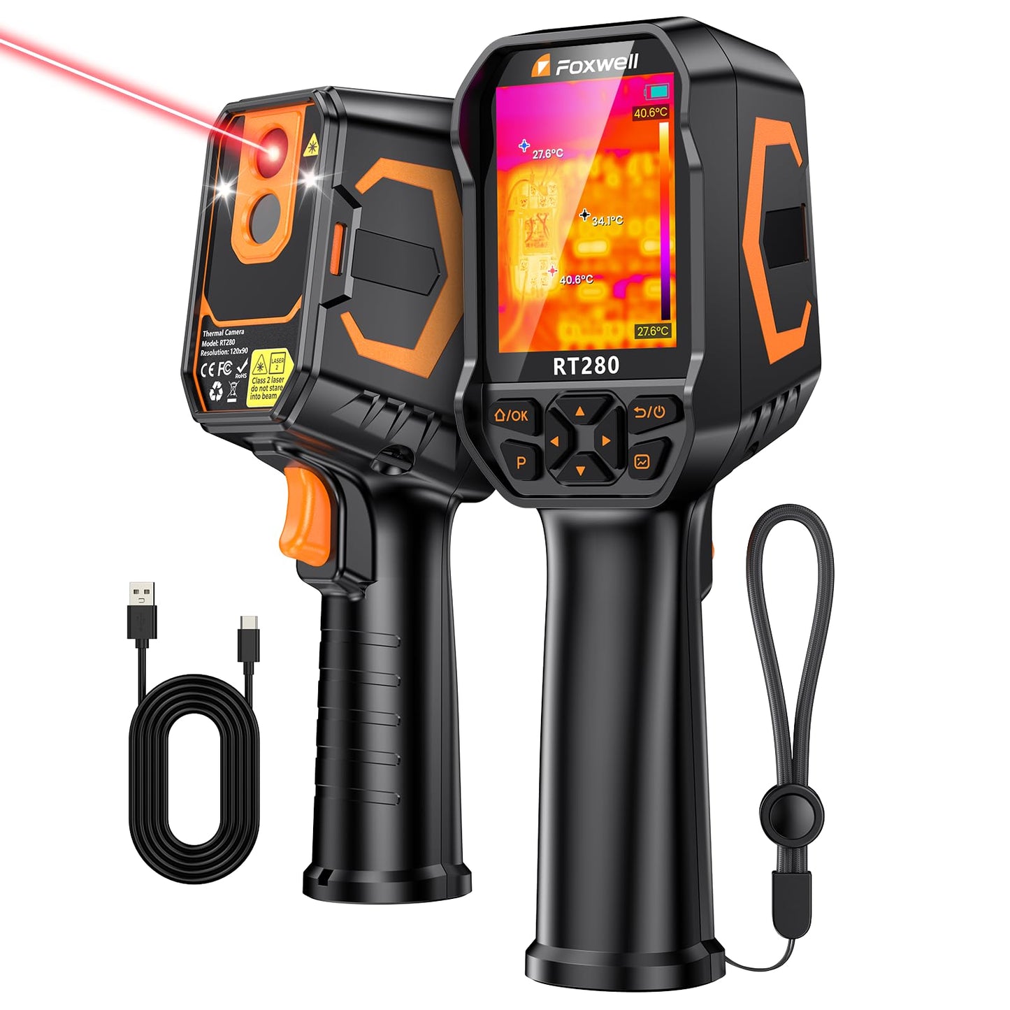 FOXWELL RT280 Thermal Imaging Camera, 320 X 240 2.8" LCD Screen Thermal Camera, TISR Resolution 240 x 180, 25Hz Handheld Infrared Cameras with Laser, PC Analysis, Photo & Video Recording, 8GB Storage