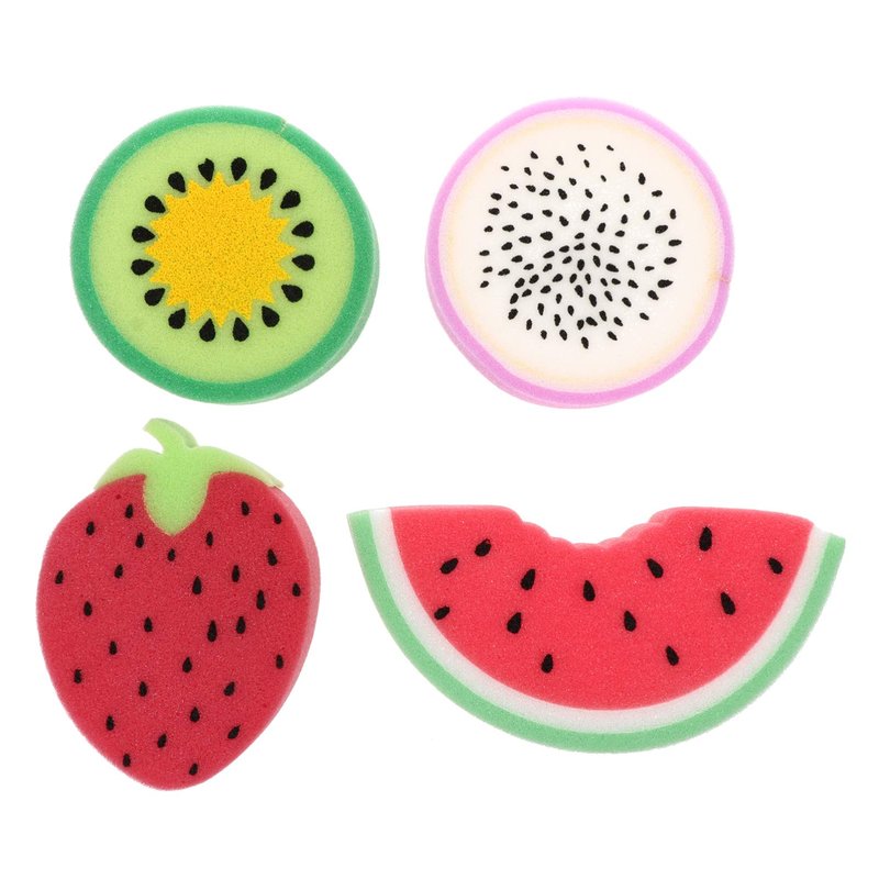 LALAFINA Fruit Bath Sponges, 4pcs Kids Cute Body Scrubbers Shower Cleansing Sponges for Bathing Accessories