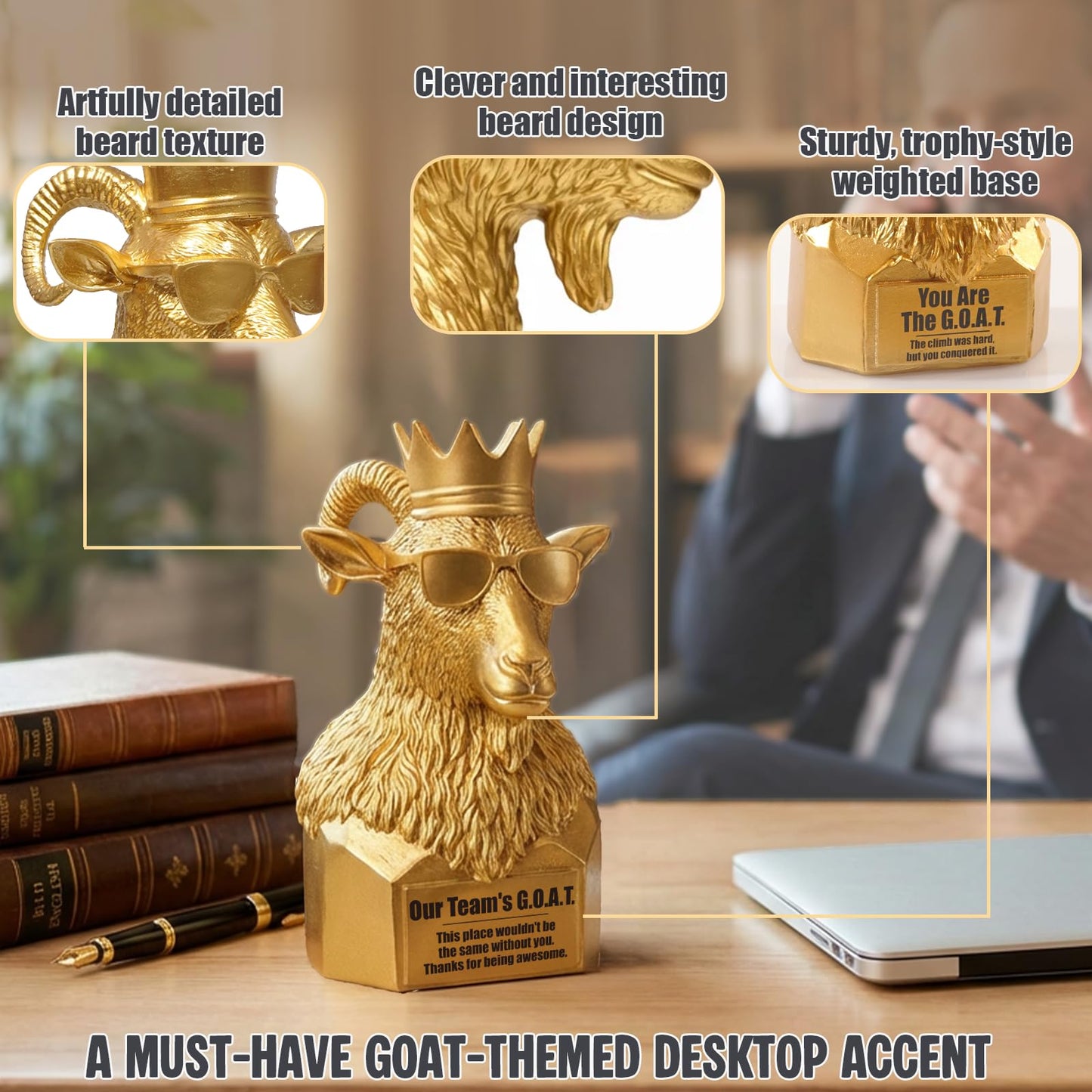 FRBFRB Staff Appreciation Gifts for Coworkers, Employees - Our Team's G.O.A.T. Gold Statue | Thank You Gifts for Women, Admin Professional Day, Work Bestie Farewell, Office Decor - 6.7"