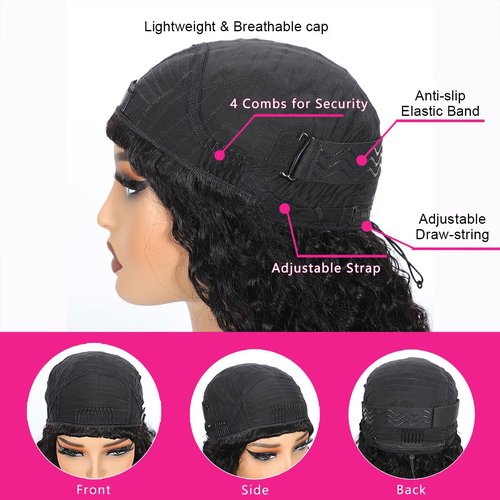 Jerry Curly Half Wig Human Hair 200 Density 3 In 1 Drawstring Seamless Flip Over Half Wigs 18 Inch Wear and Go Glueless Wigs Human Hair for Women Headband Wig Beginner Friendly Invisible Hairline