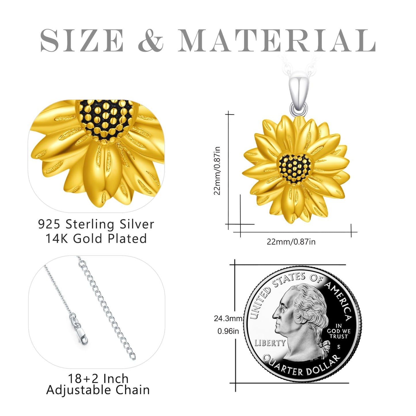 Silikepa Sunflower Necklace for Women 925 Sterling Silver Gold Sunflower Pendant Necklace You Are My Sunshine Pendant Flower Jewelry Gift for Women