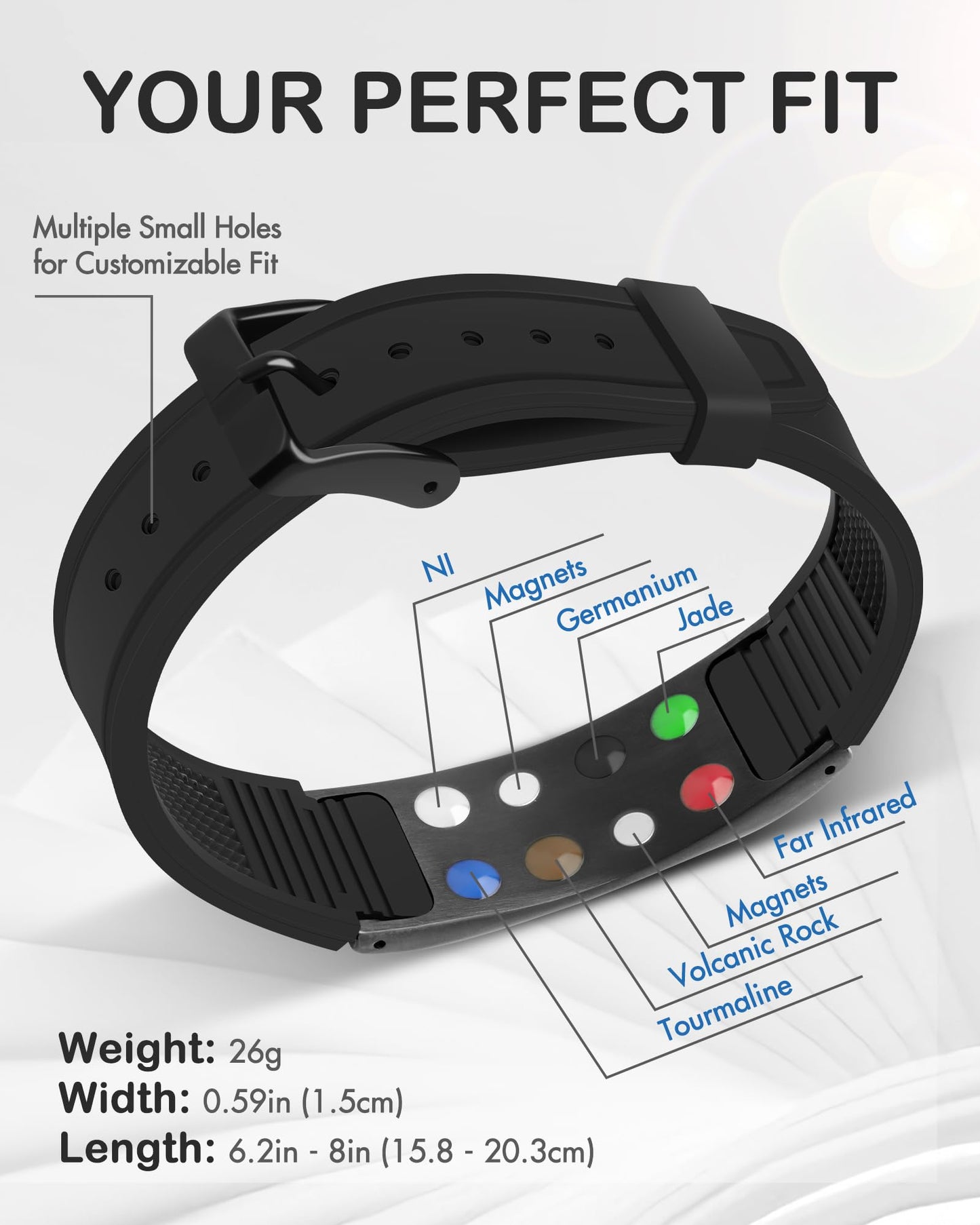 Feraco Silicone Power Balance Bracelets for Men Women, 7 in 1 Magnetic Sports Bracelets with Powerful Magnets, Waterproof & Adjustable Health Wristband