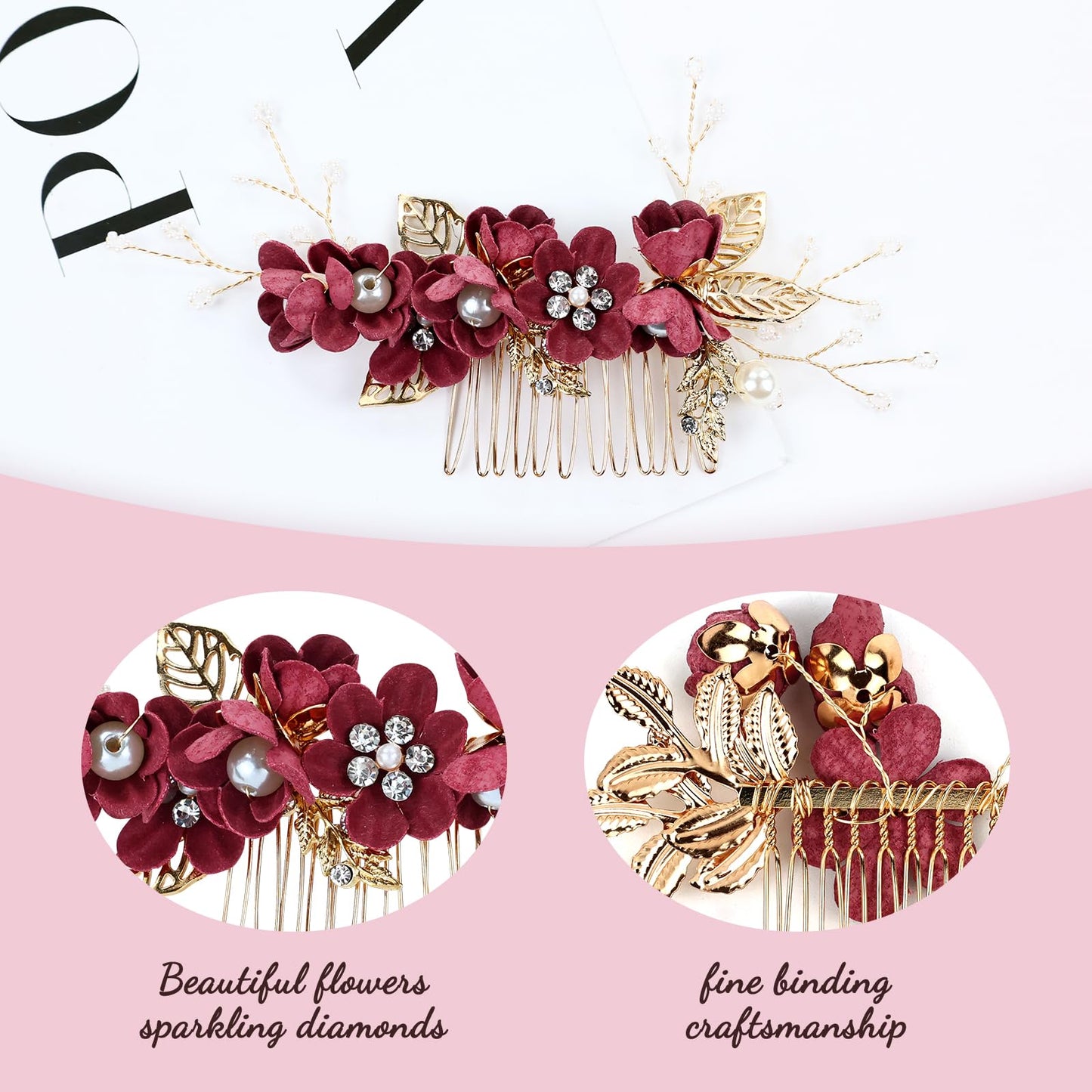 inSowni 20 Pack Classic White Dusty Pink Blue Flower Bridal Wedding Hair Side Combs+U-shaped Flower Hair Pins+Twist Spiral Pearl Hair Pins Pieces Headpieces Accessories for Brides Bridesmaids Women