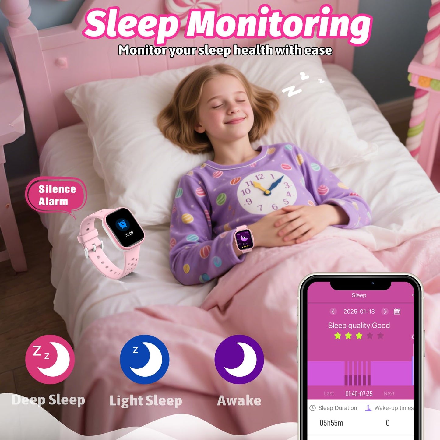 Heroange Kids Smart Watch for Girls Boys,IP68 Waterproof Kids Fitness Tracker Watch with 1.83" Face,Heart Rate Sleep Monitor,19 Sport Modes,Puzzle Games with APP,Great Gifts for Teens 6+ (Pink)