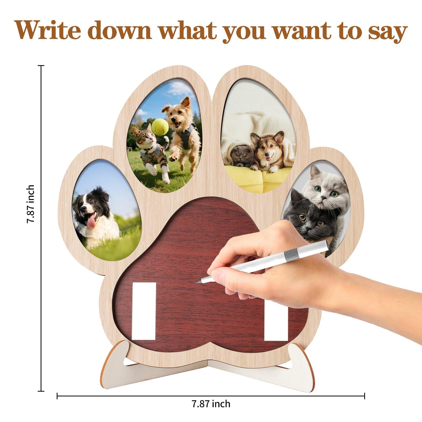 Aanqilze Pet Memorial Paw Photo Frame 4 Photo Collage Display for Dogs & Cats, Dog Keepsake Picture Frame with Collar/Harness Holder, Sympathy Gift for Pet Loss, Pet Enthusiast Commemorative Gift