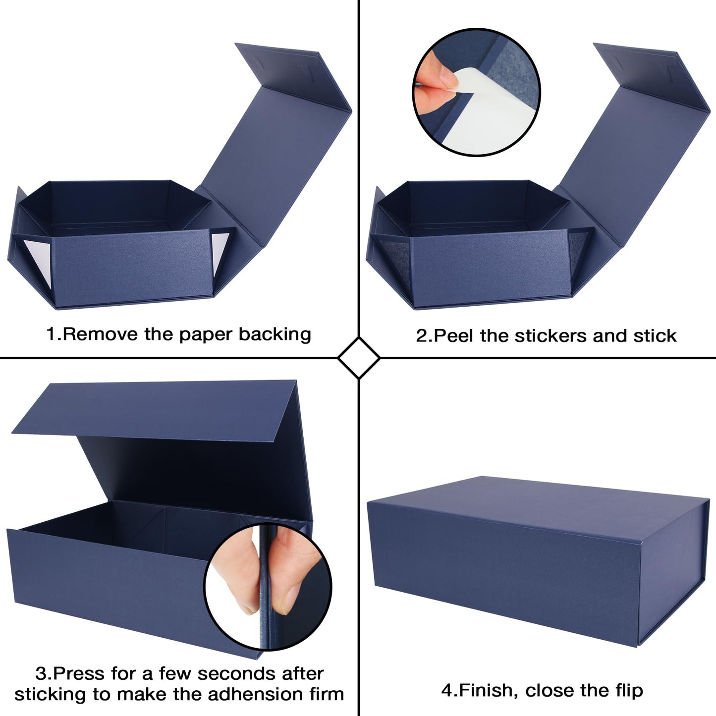 Aimyoo Navy Blue Collapsible Gift Box with Magnetic Closure Lids 13.8x9x4.3 in, Large Bridesmaid Groomsman Proposal Boxes, Rectangle Present Box for Graduation Birthday Storage 1 Pack