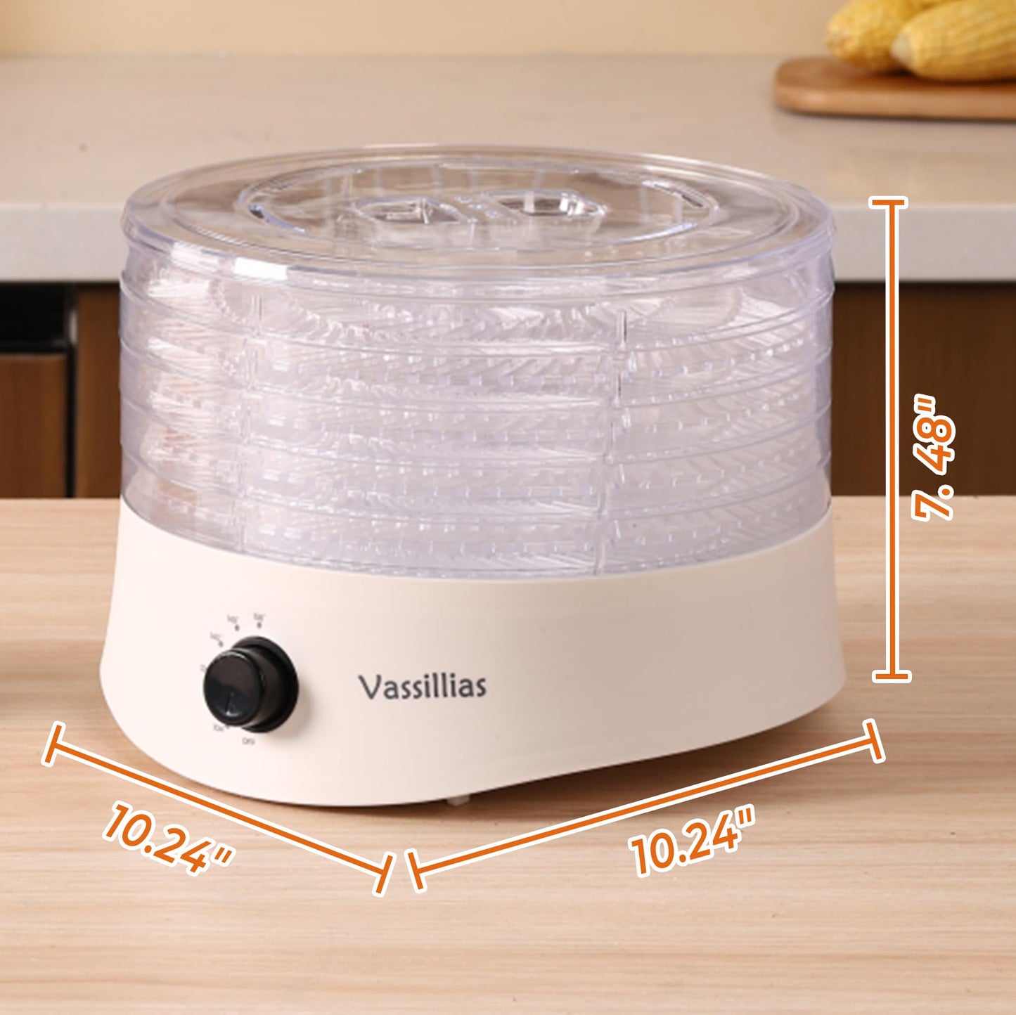 Small Food Dehydrator Dryer - Dehydrator for Healthy Food, Meat, Jerky, Fruit, Vegetable, Mushroom and Herb, 280W, 158°F, Mini Dryer with 5 BPA-Free Drying Racks and Slide Out Tray, White, Model 704M