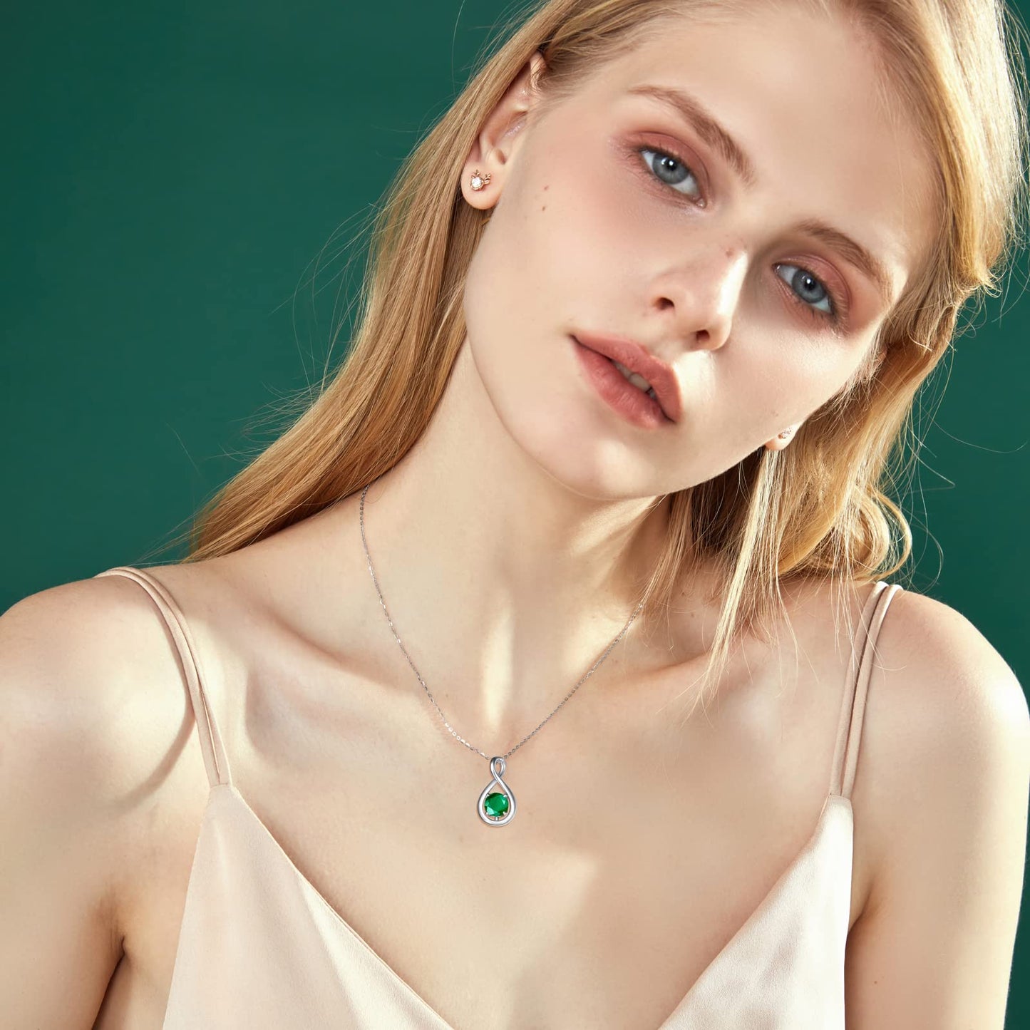 FANCIME Emerald Necklace 925 Sterling Silver Dainty Infinity Pendant May Birthstone Necklace for Women Green Gemstone Fine Jewelry Anniversary Birthday Mothers Day Gifts for Mom Her