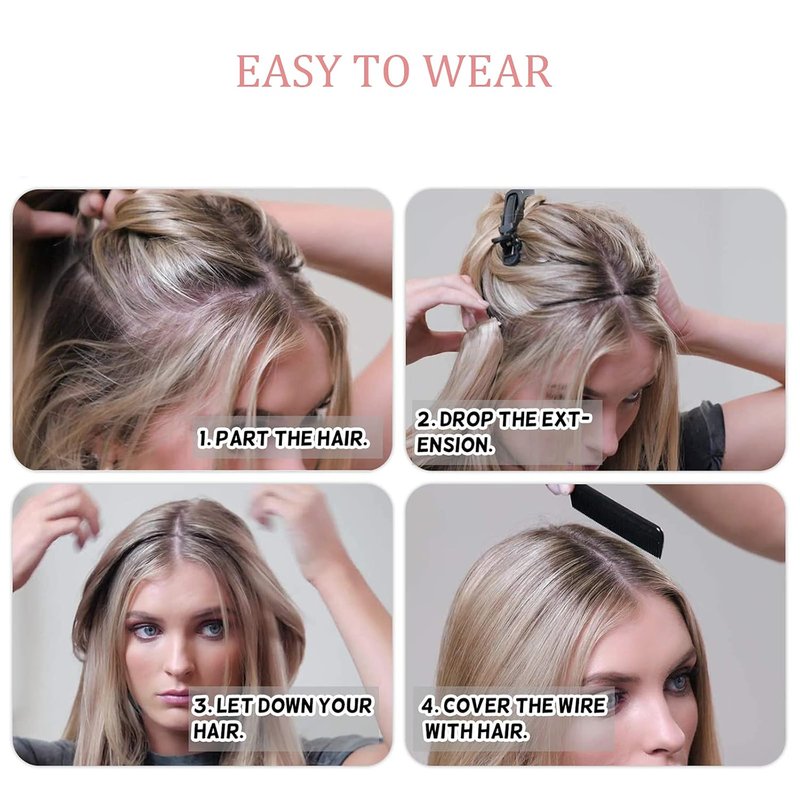 Real Human Hair Wire Extensions - 14 Inch Bleach Blonde Straight Hair | 80g Invisible Fish Line