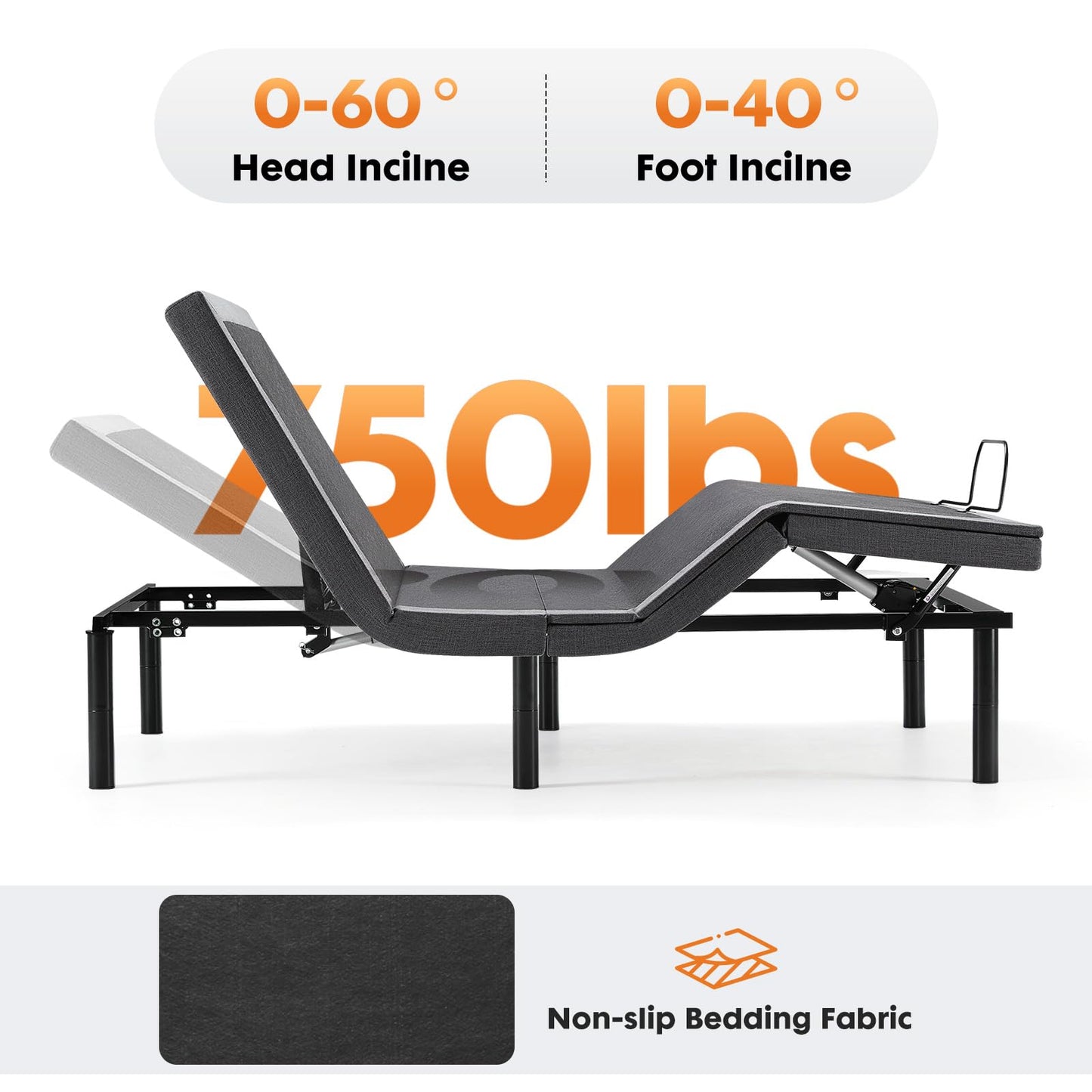 Sweetcrispy Queen Adjustable Bed Frame, Ergonomic Electric Base with Wireless Remote and 2 USB Ports, Head and Foot Incline, Zero Gravity, Anti-Snore, Easy Assembly
