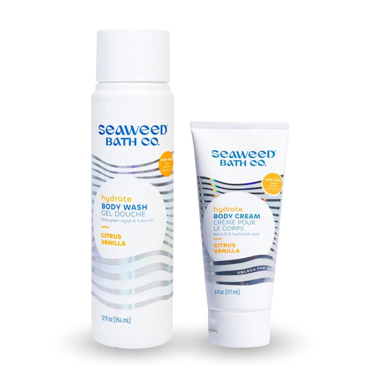 Seaweed Bath Co. Body Wash and Body Cream Duo, 12 Ounce, 6 Ounce, Citrus Vanilla Scent, Sustainably Harvested Seaweed
