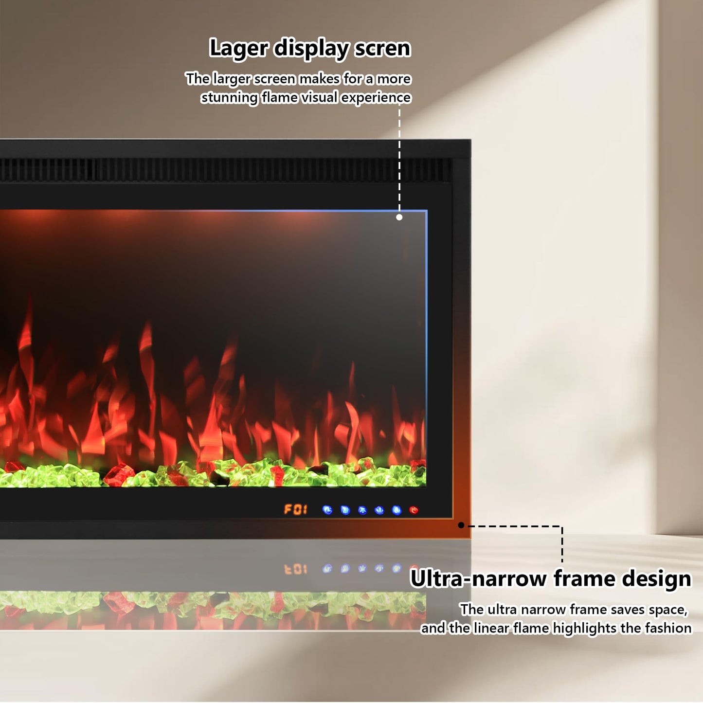 Valuxhome 42 inch Electric Fireplace Heater with App & Remote Control, Recessed and Wall Mounted Electric Fireplace, 1-9H Timer, 13 * 13 * 13 Color Combinations, Screen Touch, 1500/750W