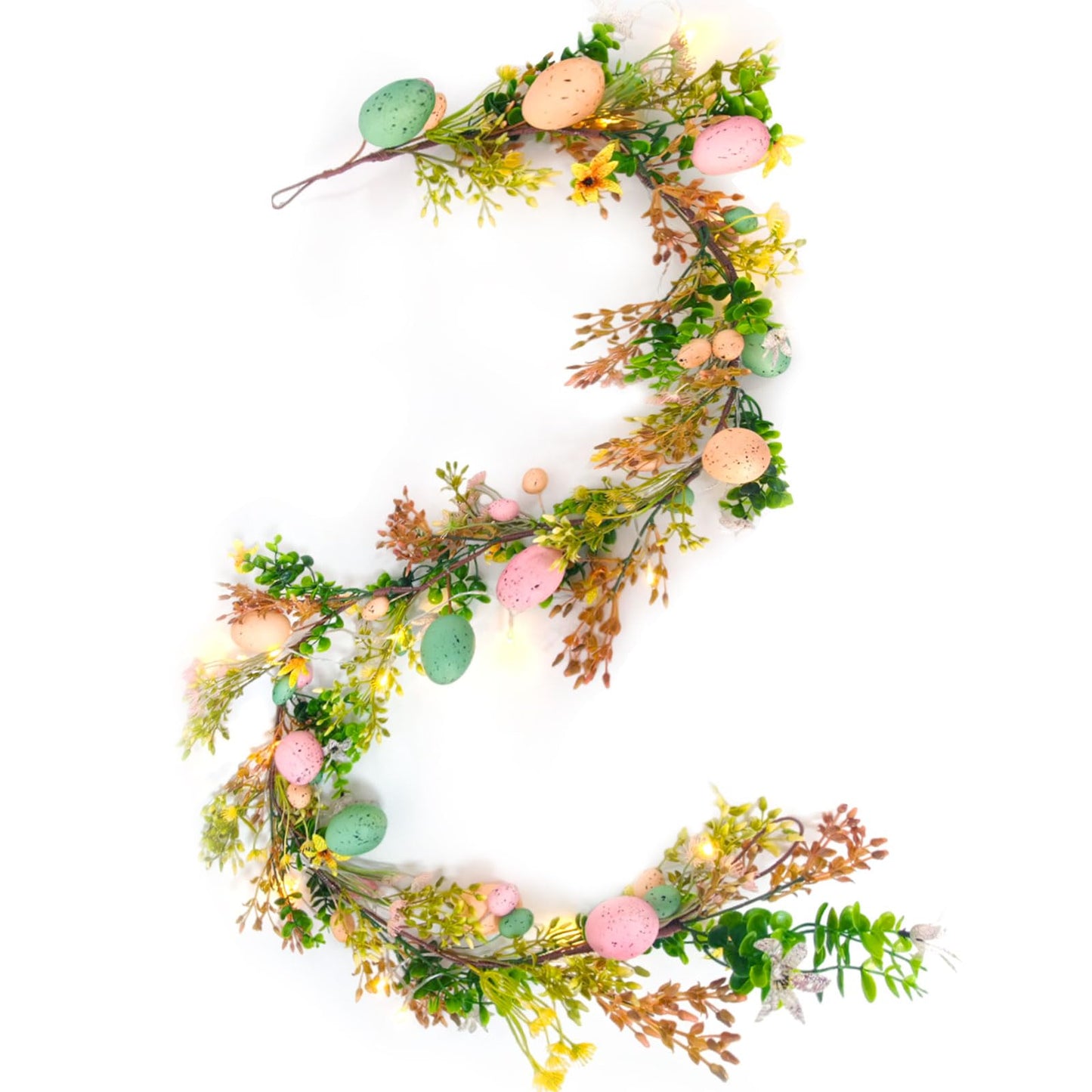 Tirdkid 6ft Lighted Easter Garland Festive Easter Decorations for Home & Outdoor, Spring Garland with Warm LED Lights for Mantle, Door, Fireplace, Table Centerpieces & Holiday Party