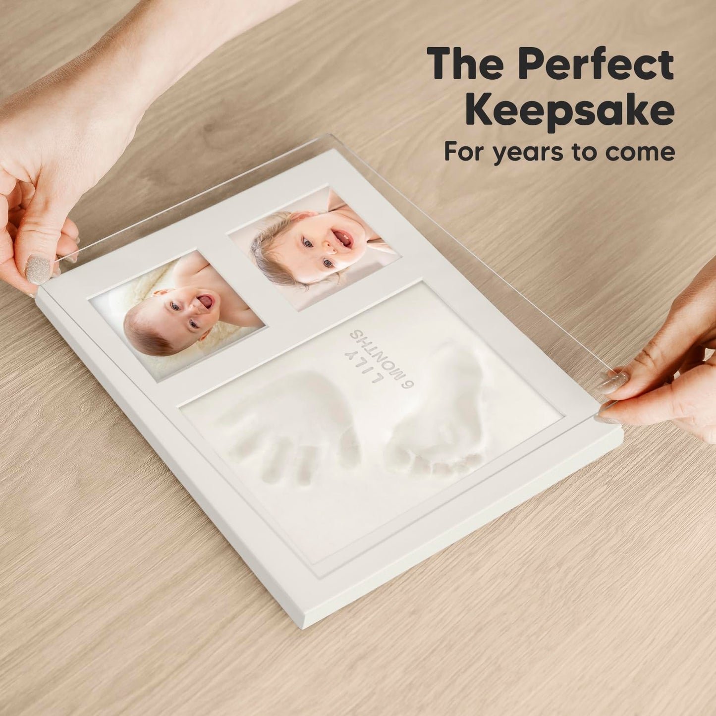 Baby Hand and Footprint Kit - Quick Dry Clay Baby Footprint Kit, Pets Paw, Newborn Keepsake Picture Frame for Boys, Girls, Personalized New Mom Gifts for Shower & Registry, Mother's Day (Alpine White)