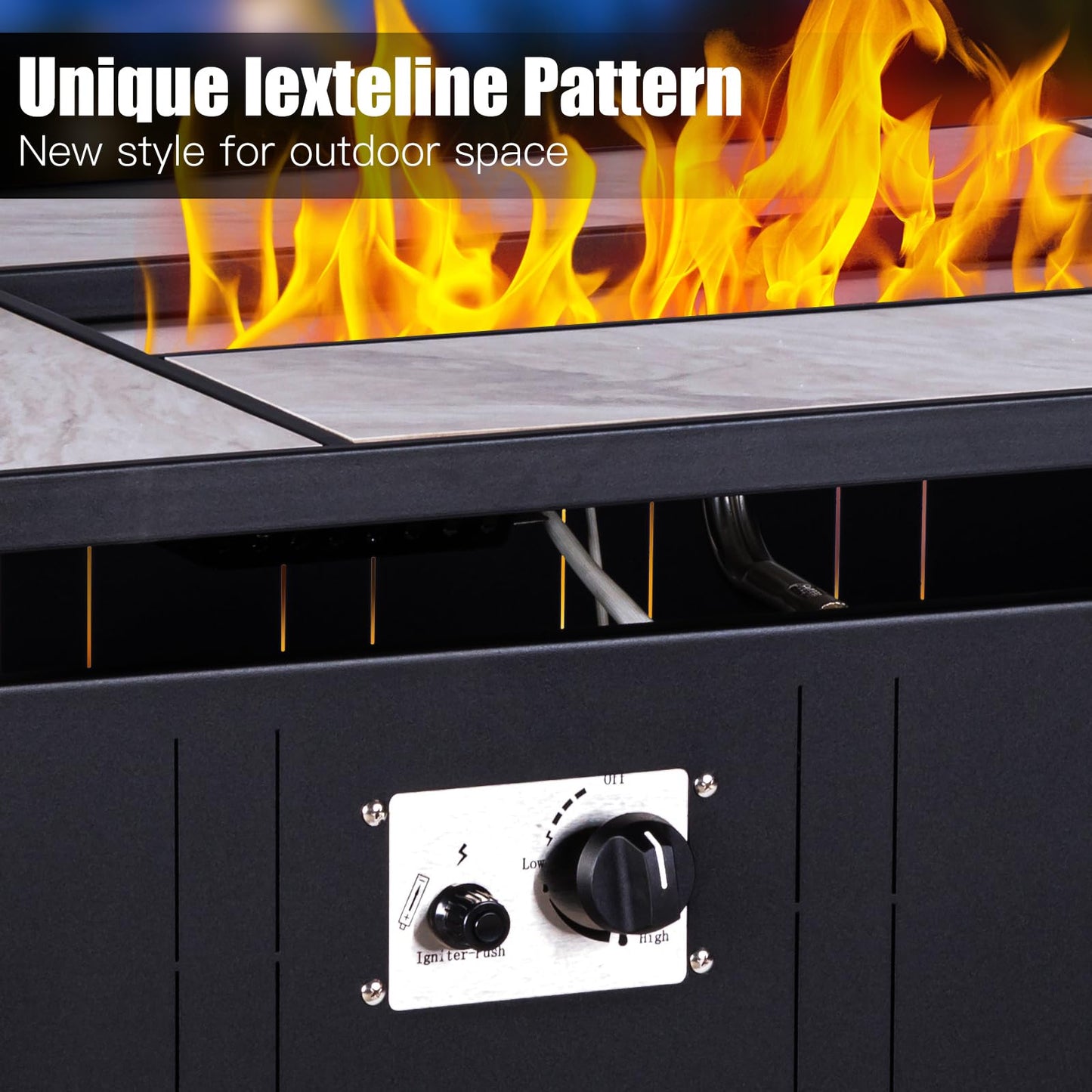 OutVue 47" Propane Fire Pit Table with Real Ceramic Tabletop, 50000 BTU Gas Firepit Table with Lid & Lava Stones, Outdoor Fire Pit for Dining or Party, Firepit for Outside, Patio