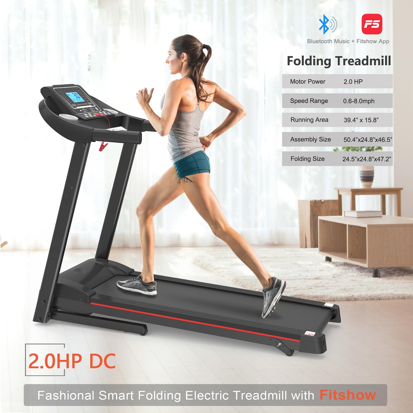 Home Foldable Treadmill with Incline, Folding Treadmill for Home Workout, Electric Walking Running Treadmills Machine 5" LCD Screen 250 LB Capacity Bluetooth Music