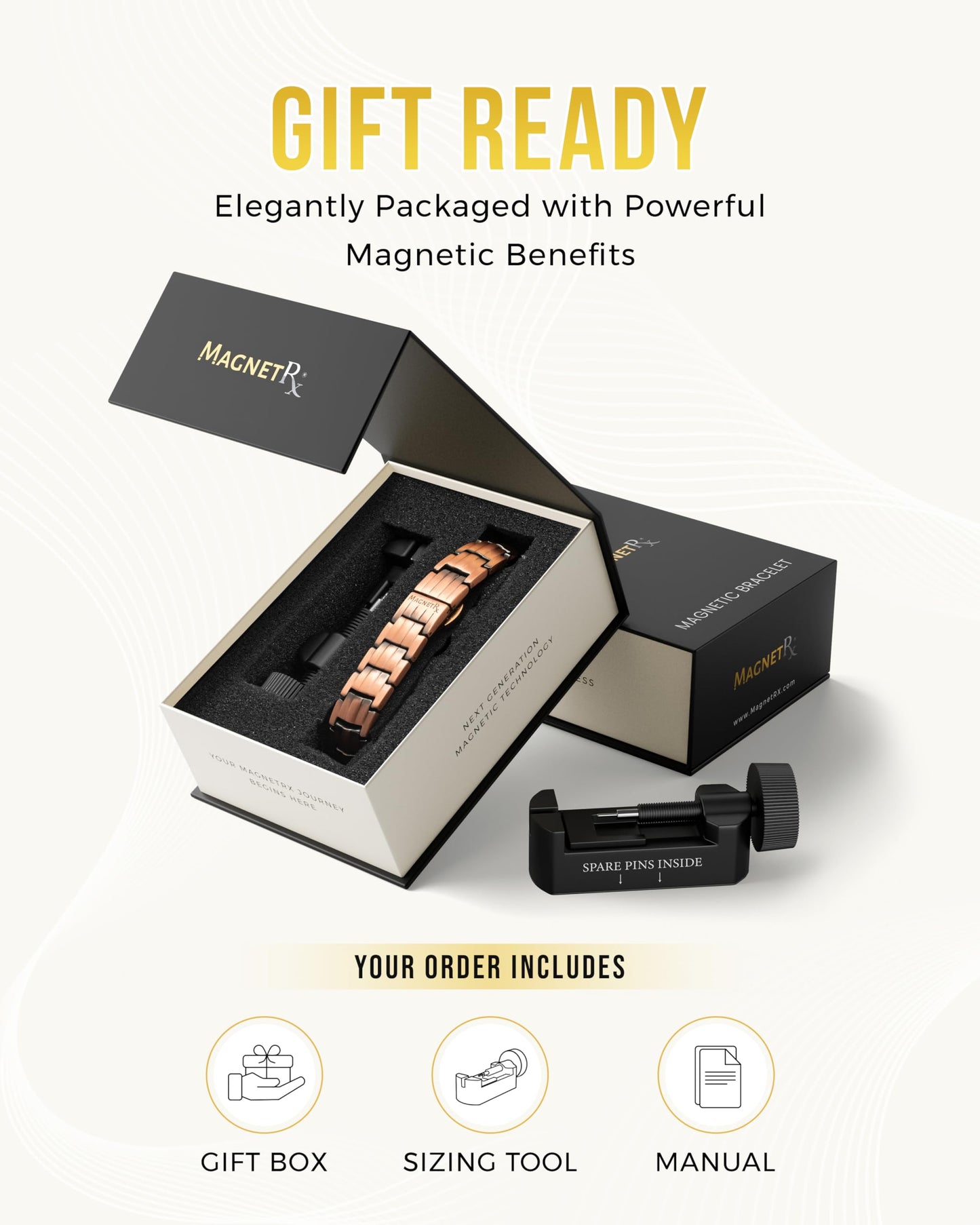 MagnetRX® Copper Magnetic Bracelets Set — EllipseMAX 5X Strength Bracelet (5,000 Gauss) for Men & Adjustable Twisted Cuff (3,500 Gauss) for Men & Women — Pure Copper Magnetic Jewelry Set