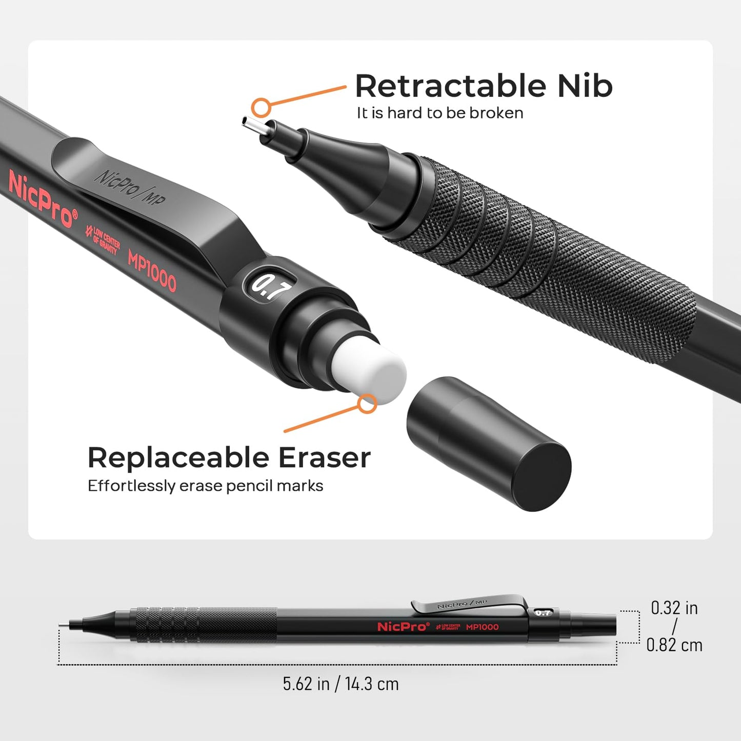 Nicpro 35PCS Black Metal Mechanical Pencils Set in Case, Art Drafting Pencil 0.5, 0.7, 0.9 mm & 3PCS 2mm Graphite Lead Holder for Drawing Sketching With 20 Tube Lead Refills(6B 4B 2B HB 2H 4H Colors)