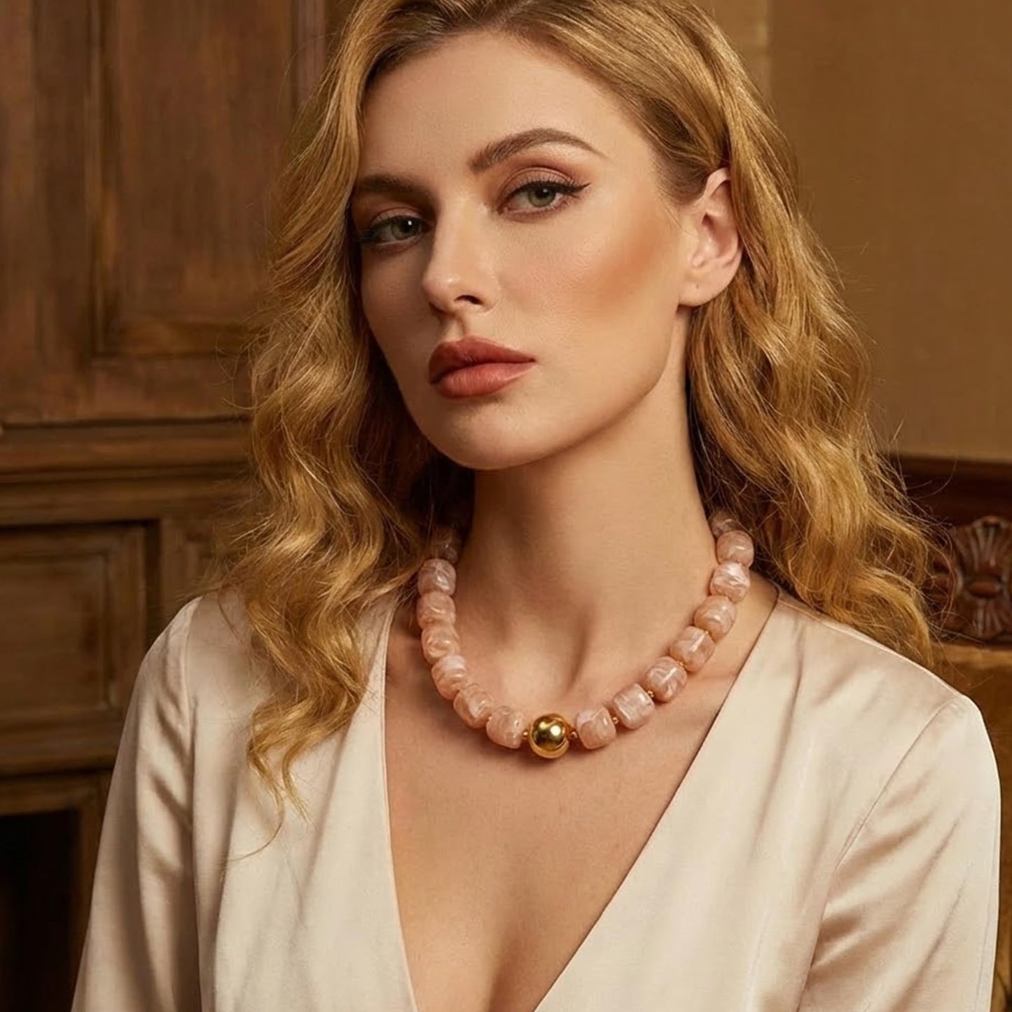 Mchic Beige Beaded Choker Necklace for Women: Large Square Acrylic Beads Adjustable Boho Strand Necklace Handmade Summer Beach Jewelry Stainless Steel Gift for Women