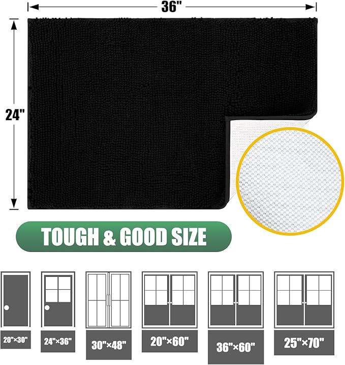IM HOME Chenille Absorbent Outdoor Doormat 71" x 25", Washable Muddy Door Mats for Dog Non Slip Heavy Indoor Doormat Soft Front Inside Doormats for Entryway, Mud Dog Paws, Patio Black