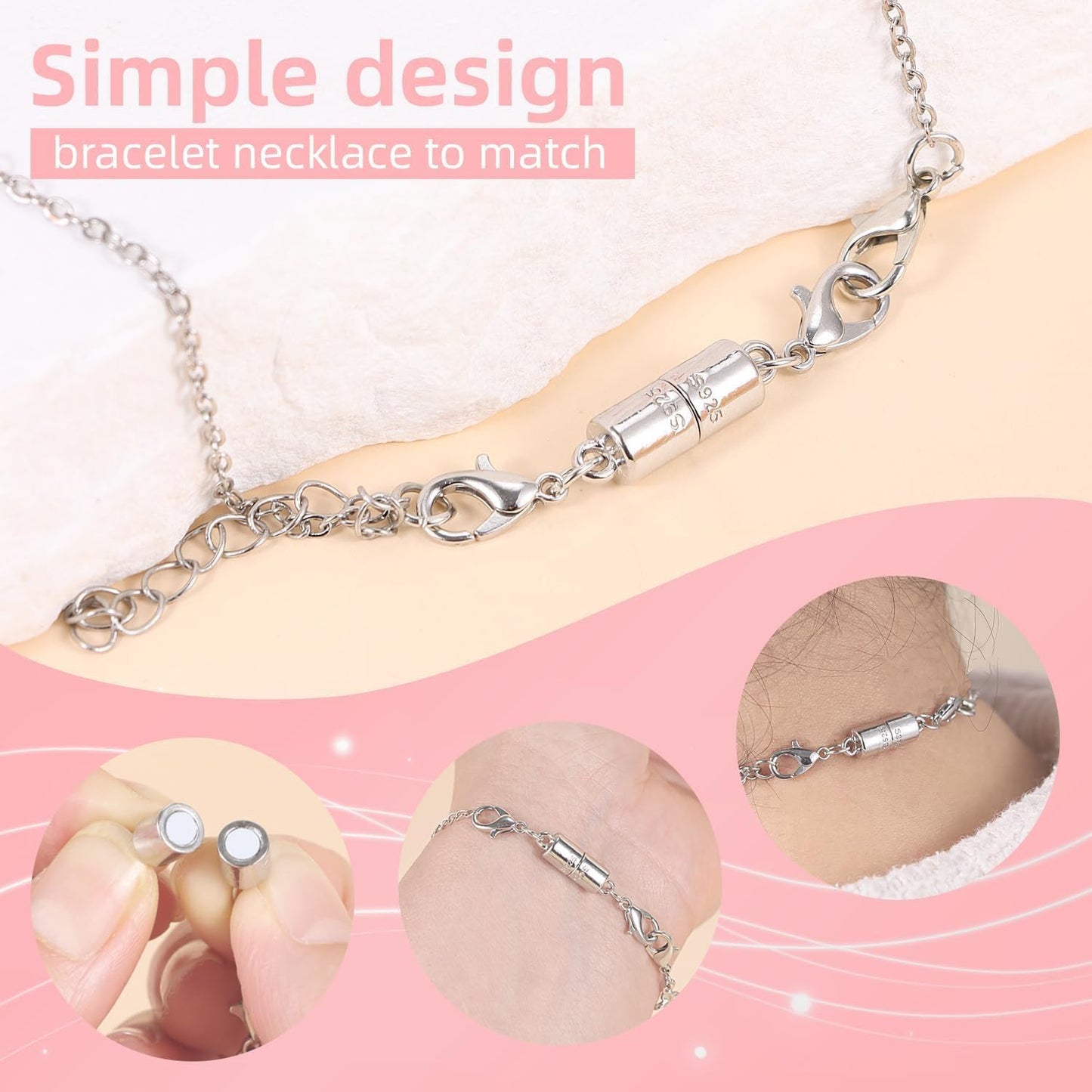 Magnetic Jewelry Clasps, 925 Sterling Silver, Strong Magnetic Closures for Necklaces and Bracelets (8pcs Golden Silvery)