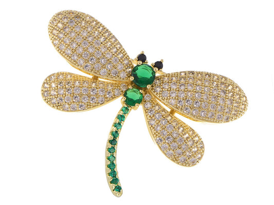 Alilang Silvery Fashion Crystal Rhinestone Dragonfly Wings Insect Brooch Pins, Gold