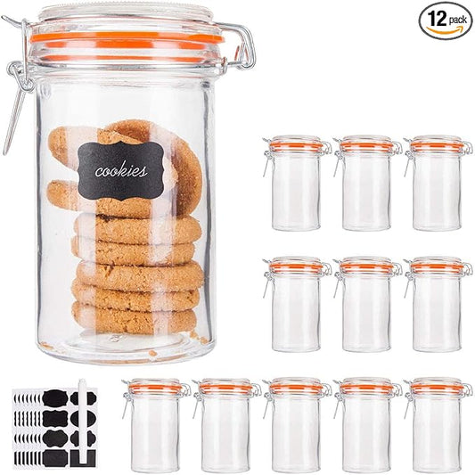 Glass Jars With Airtight Lids, 16 oz Glass Jars With Leak Proof Rubber Gasket,Wide Mouth Mason Jars With Hinged Lids For Kitchen Canisters,Glass Storage Containers 12 Pack