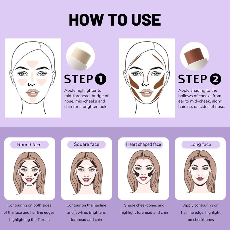 HECI BEAUTY Cream Contour Stick Kit for Mature Skin, Moisturize Bronzer Pen and Highlighter with Brush, Brightens & Shades Pencil, Long Lasting & Smooth Gliding Face Illuminator for Older Women