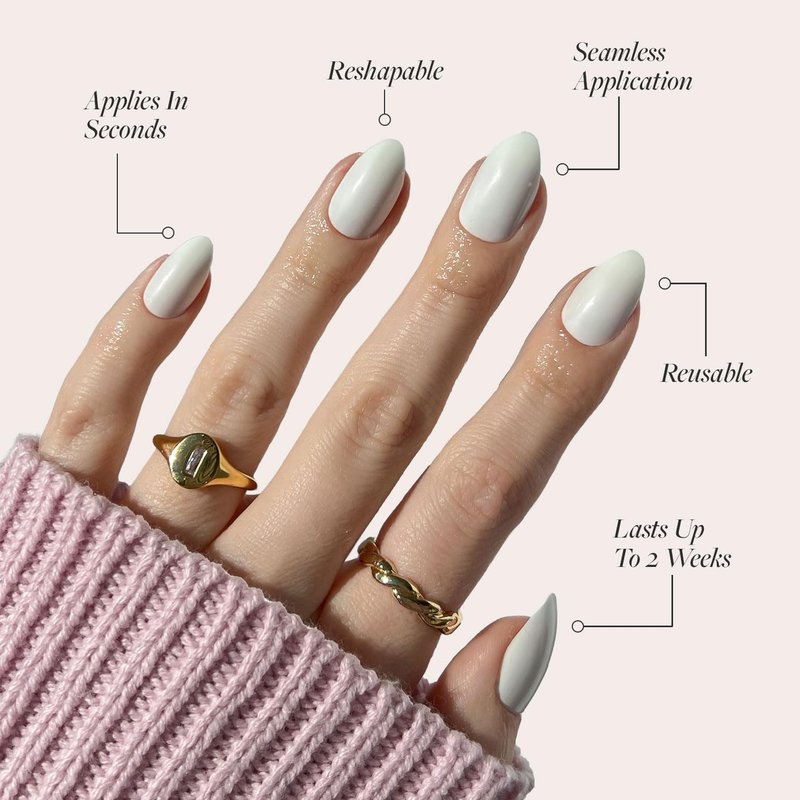 Glamnetic Press-On Nails Bundle - Angel & Boba | Opaque White Short Almond Nails | Opaque Black Short Almond Nails | Reusable Nail Kits