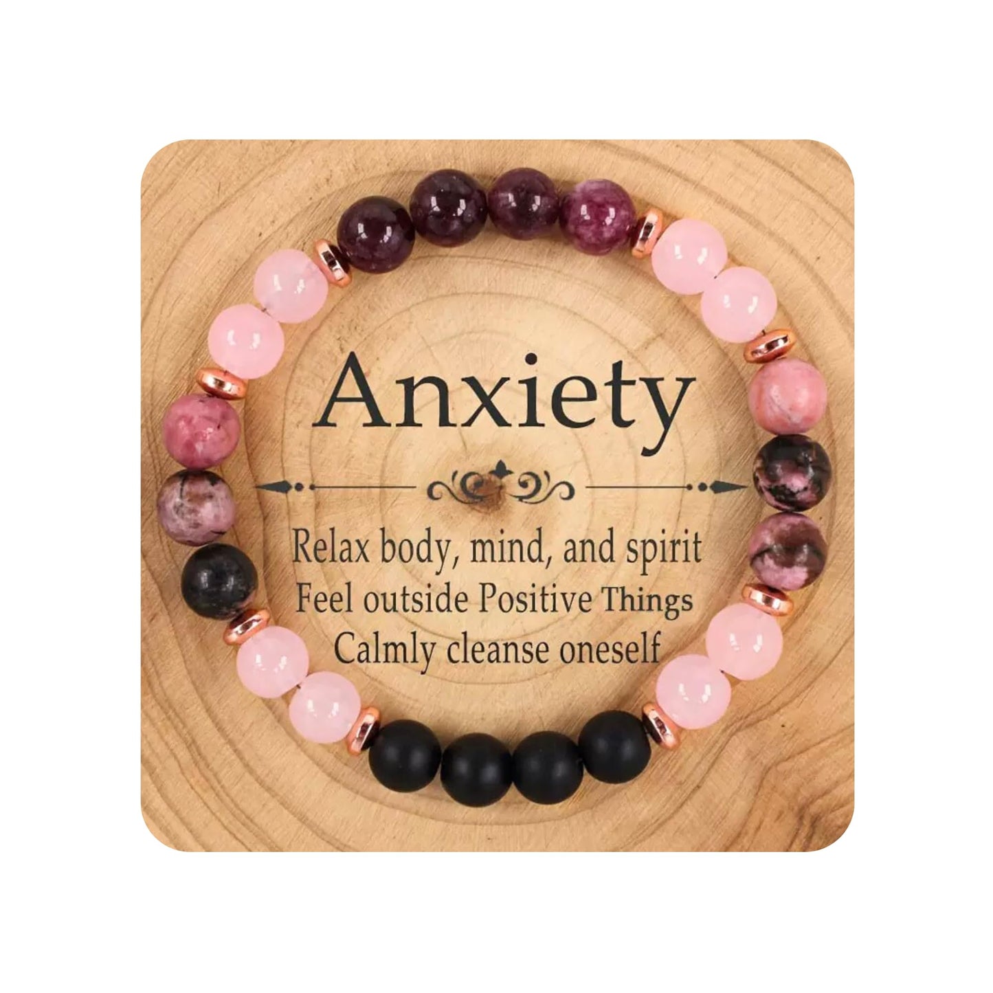 TUQBA Anxiety Relief Beaded Crystal Bracelet for Women Natural Gemstone Beaded Jewelry, Mothers Days Gifts, Christmas, Birthday gift, Onyx, Rose Quartz, Carnelian & Rhodonite