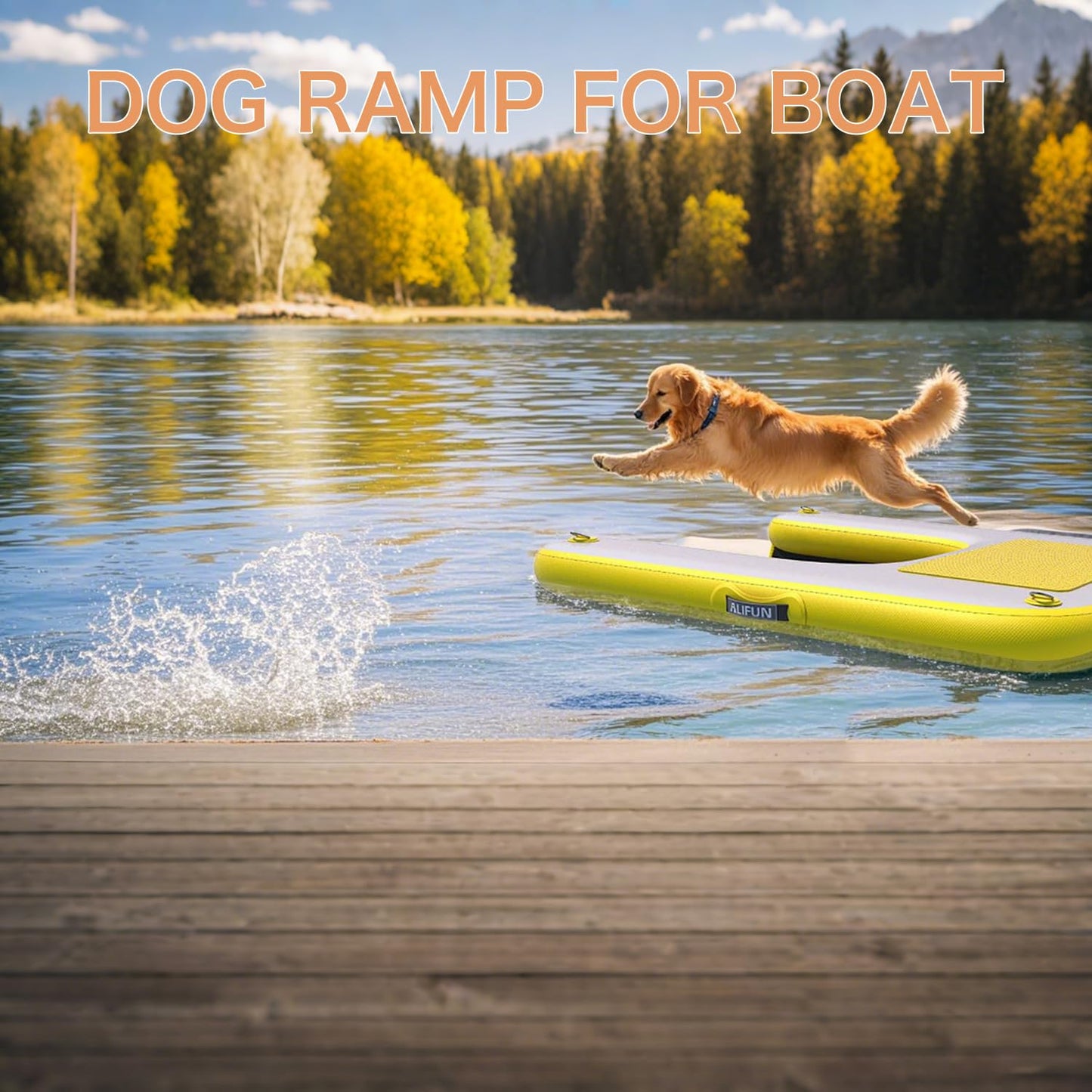ALIFUN Inflatable Dog Ramp For Boat, Large Dog Water Ramp with Manual Pump, Non-Slip EVA Durable Floating Dock Ladder Up to 90 LBs, Pup Plank for Swimming Pool, Boat, Lake & Ocean (55"L x 39"W x 4"H)