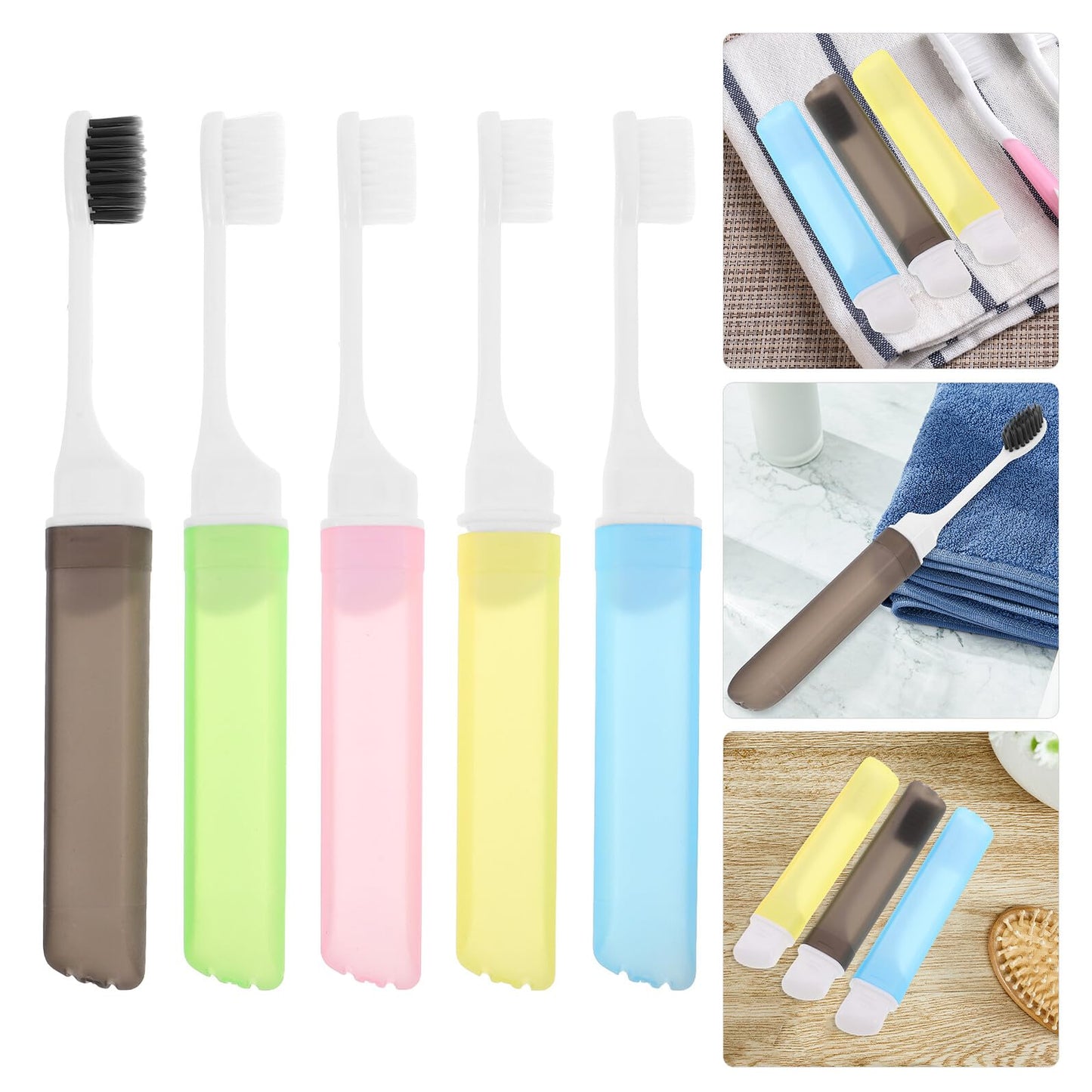 HIAKDOFT Portable Folding Toothbrush Set 5pcs with Soft Bristles Compact Travel Size Toothbrush Kit for Business Trips Hotel Use and Daily Household Oral Care