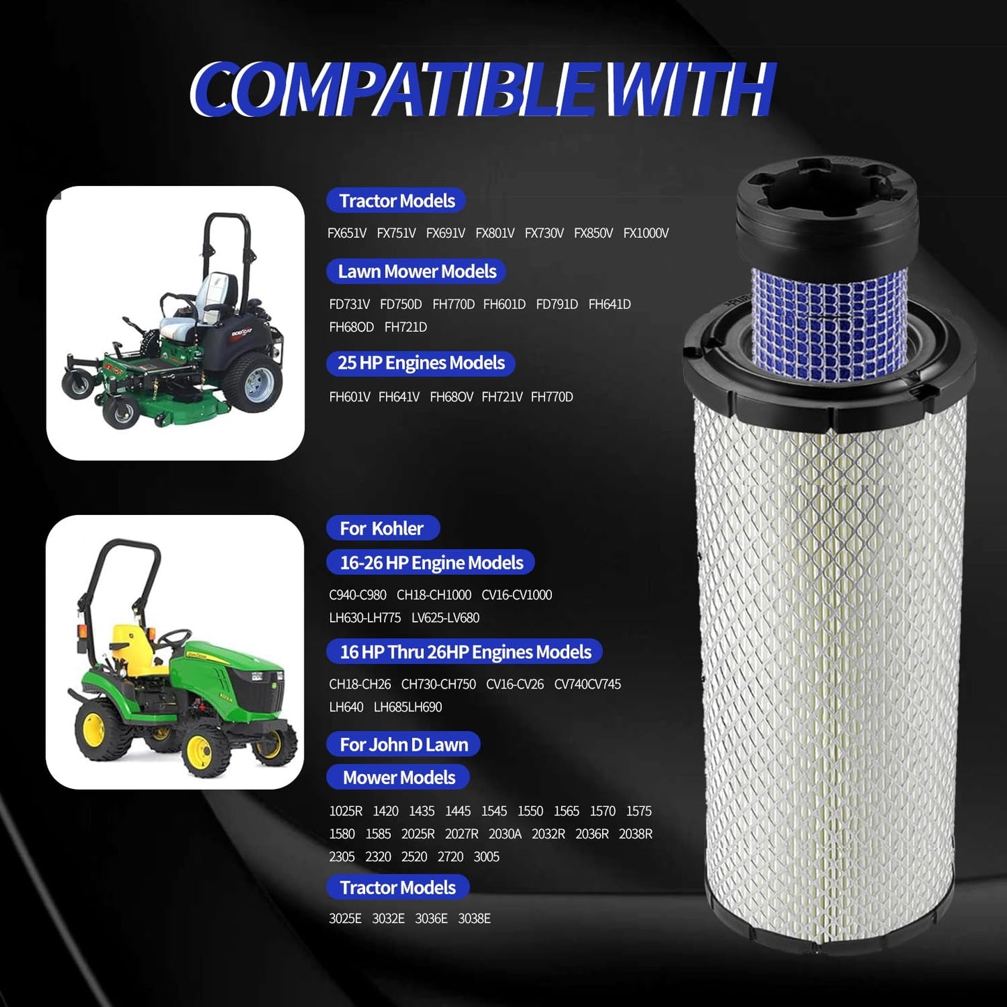 For Kawasaki 11013-7044 & 11013-7045 Inner & Outer Air Filter Cleaners Combo OEM for Donaldson Kohler 25-083-01-S P821575 & P822858