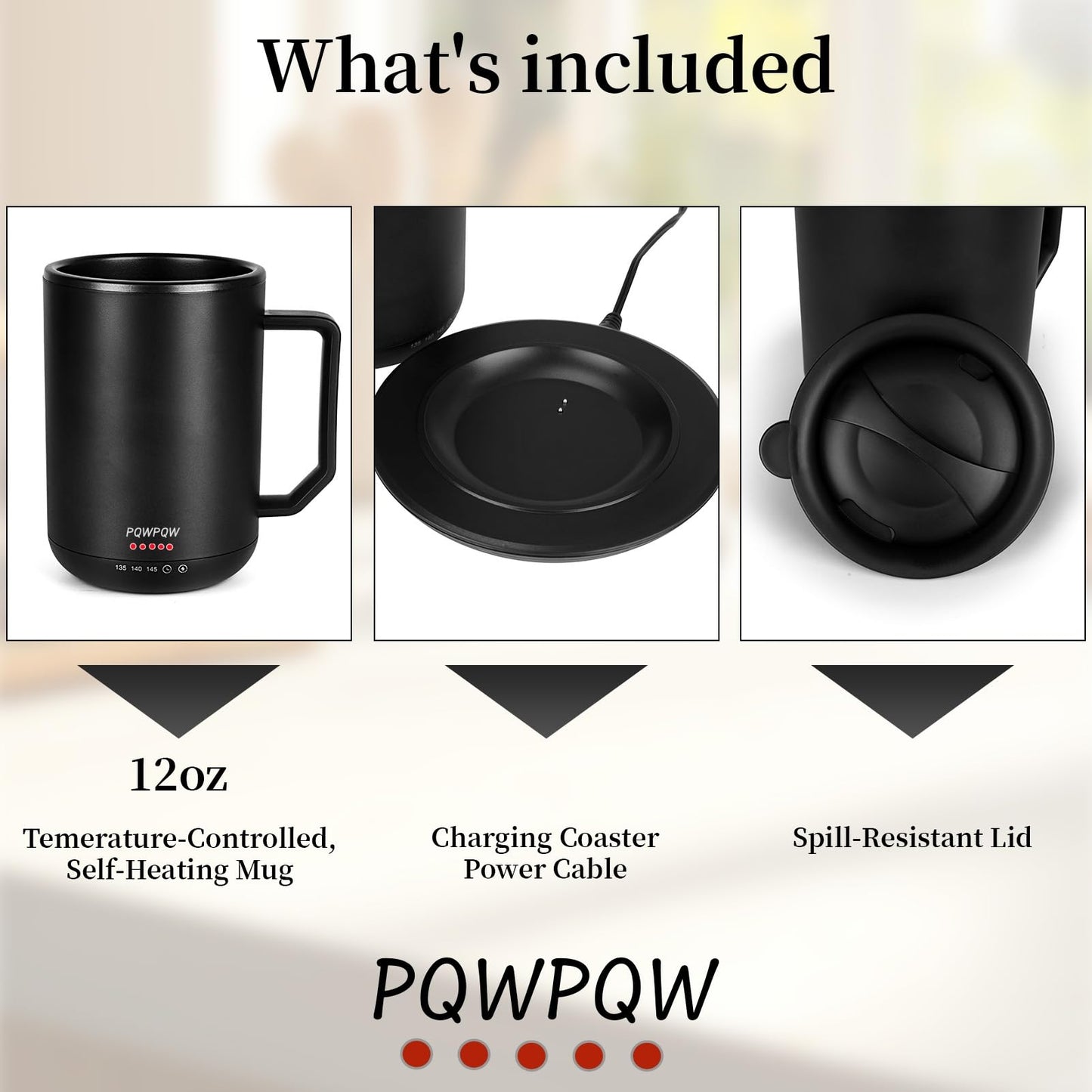 Smart Temperature Control Coffee Cug Heated Coffee Mug rechargeableAuto Sleep/3-Level Temperature Setting Self-Heating Coffee Mug (Black - 12 oz.)