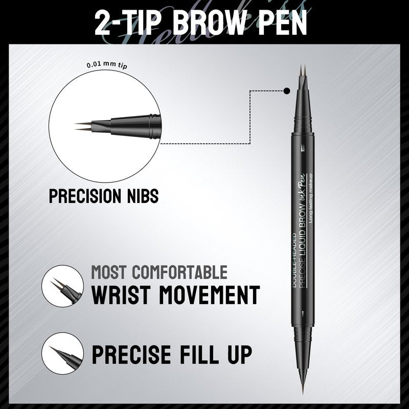 2-Tip Double-Ended Eyebrow Pen,2-in-1,Precise Liquid Brow(3# Dark Brown)
