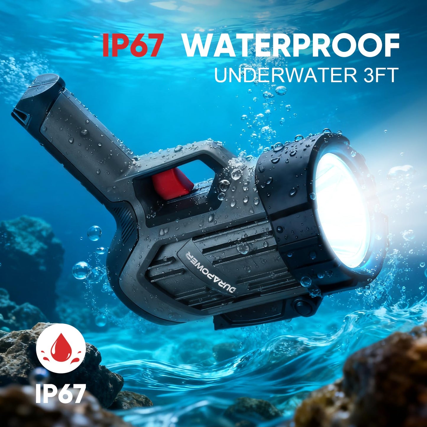 Durapower Ultra Bright High Lumen Rechargeable Spotlight, IP67 Waterproof and Shockproof Portable Torch, Suitable for Outdoor, Camping, Emergency, Hunting and Search and Rescue scenarios