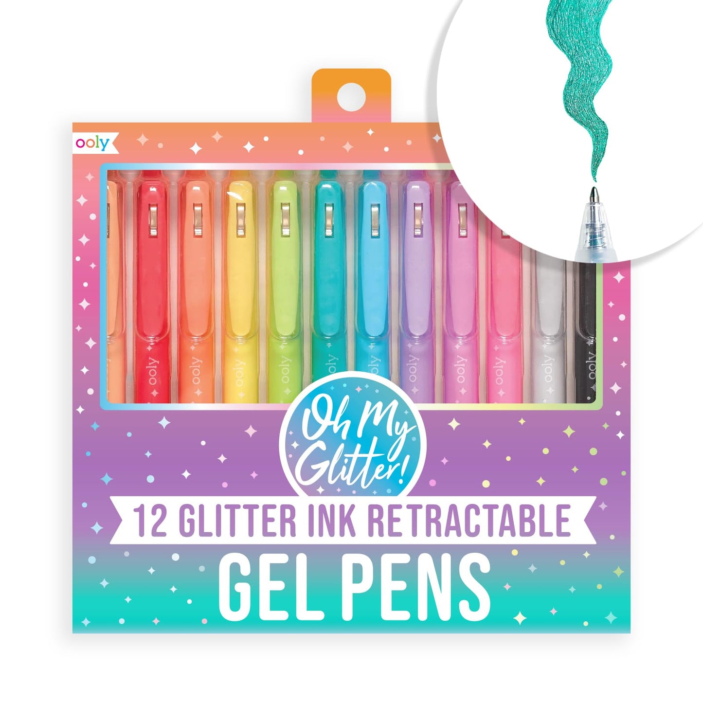 Ooly Oh My Glitter Gel Pens - Set of 12 Cute School and Art Supplies for Girls, Planner Pen with Comfort Grip, Ideal Retractable Glitter Pens for Decorations & Office Use