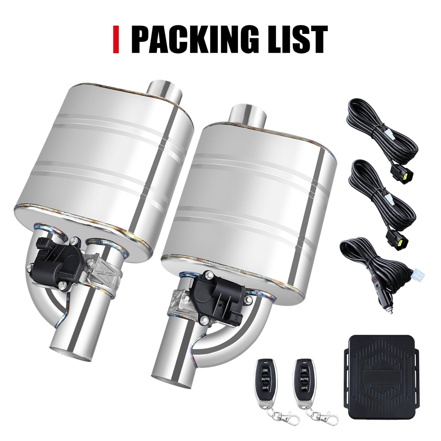 2.5 Inch Valved Muffler Electric Exhaust Cutout with Muffler Cat Back Exhaust System Kit (2pcs)